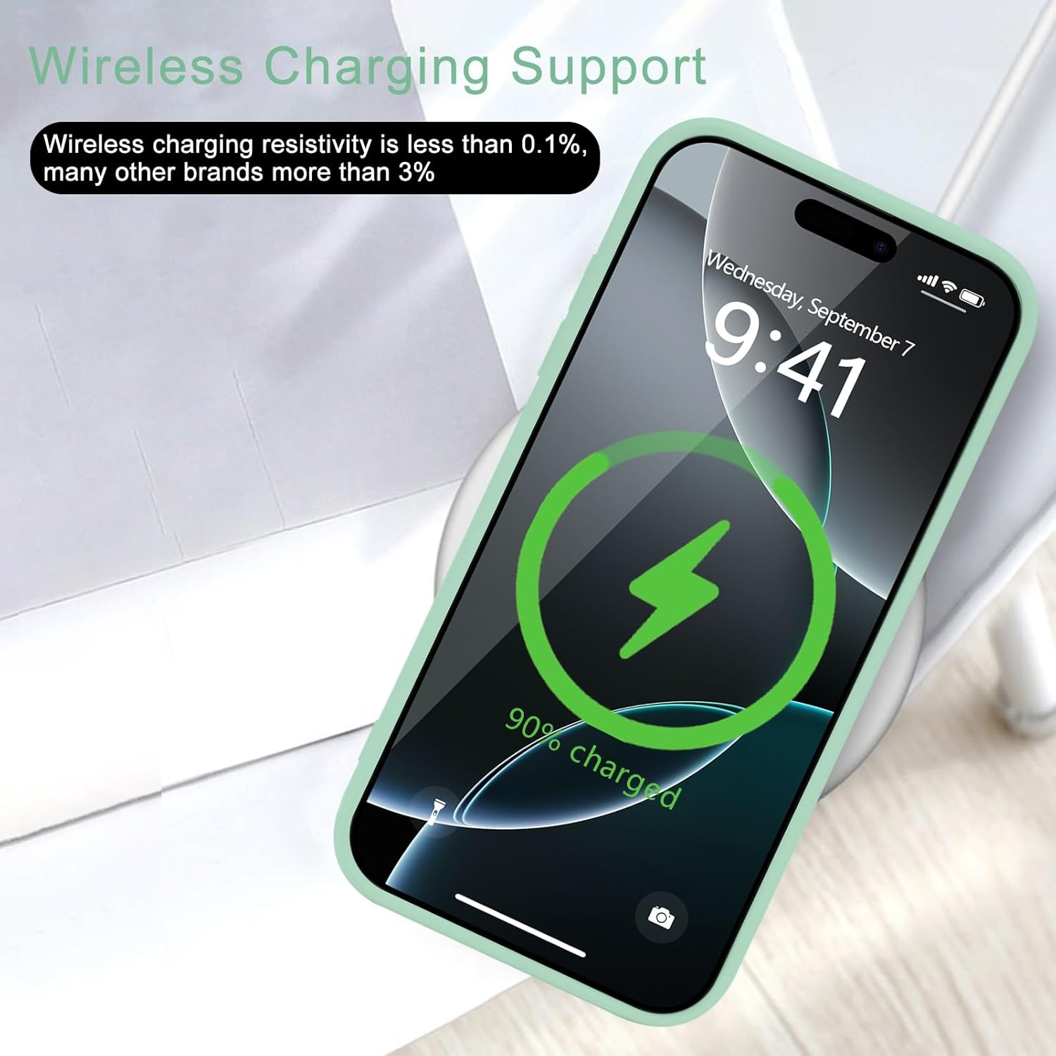 for iPhone 16 Pro Case Cute Slim Shockproof Phone Case with Wireless Charging Support and Protection, Mint Green