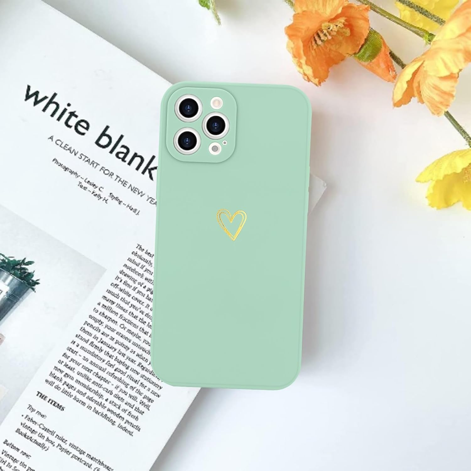 for iPhone 16 Pro Case Cute Slim Shockproof Phone Case with Wireless Charging Support and Protection, Mint Green