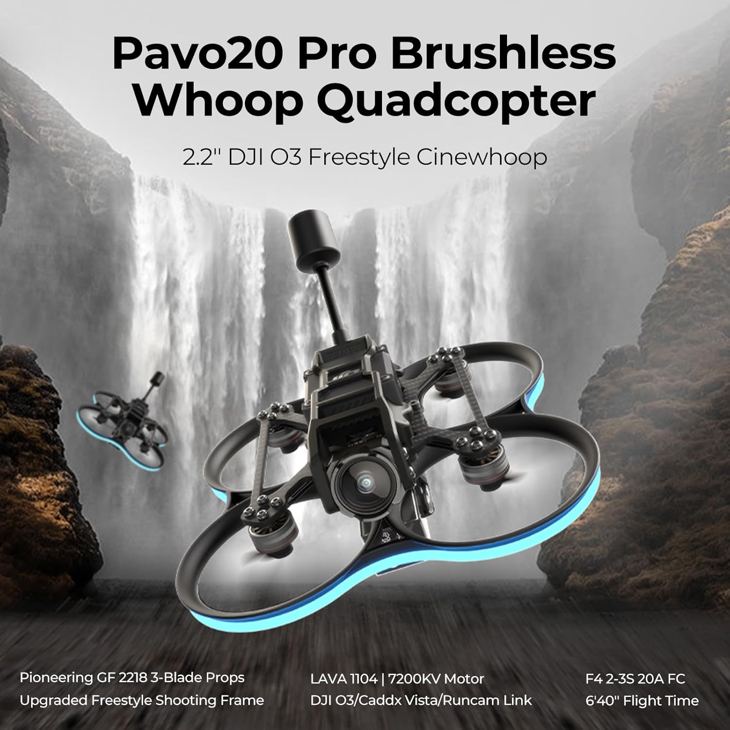 BETAFPV Pavo20 Pro Whoop Drone Quad Cinewhoop da 2,2 pollici con staffa digitale HD, motore 1104 7200KV, F4 2-3S 20A FC, striscia LED COB compatibile per DJI O3/Caddx Vista/Runcam Link per riprese FPV Freestyle