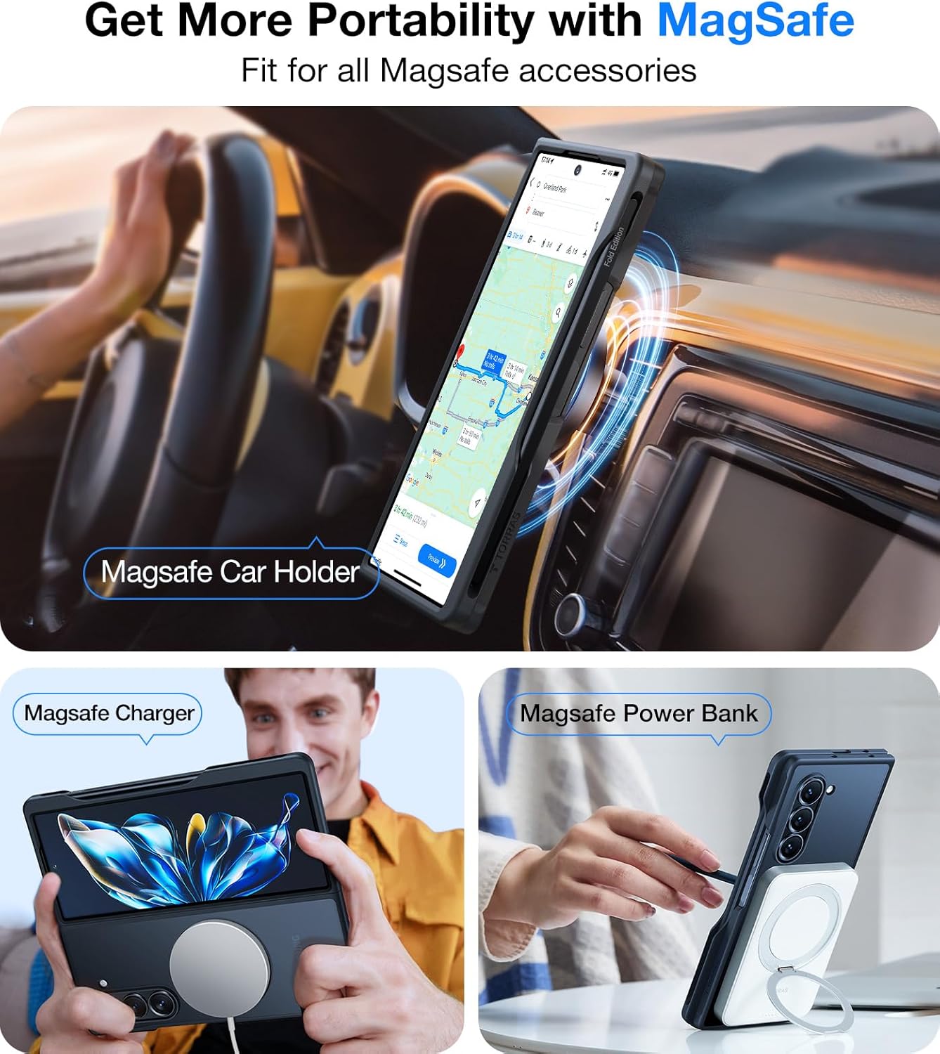TORRAS Upgraded Magnetic Shockproof for Samsung Galaxy Z Fold 6 Case with S Pen Holder, [Compatible with Magsafe] [Military Grade Drop Tested] Translucent Slim Phone Case for Samsung Z Fold 6, Black · v2