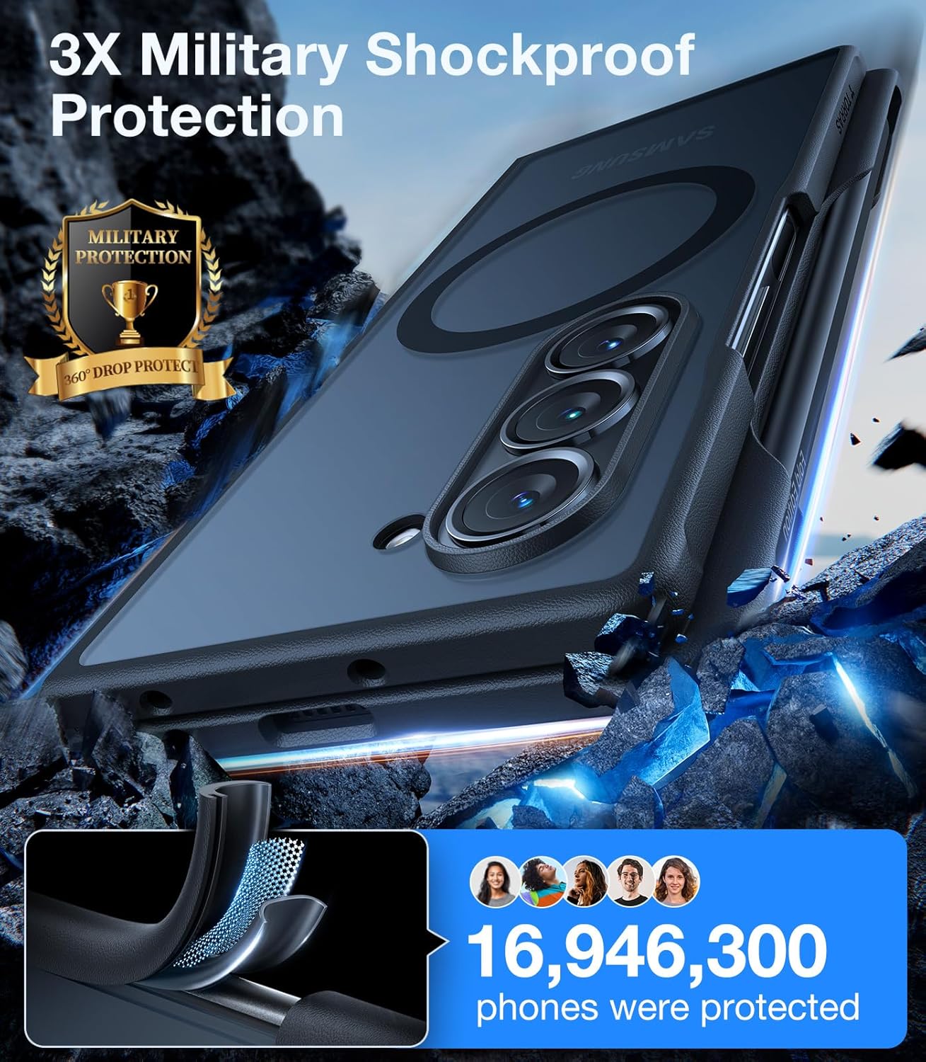 TORRAS Upgraded Magnetic Shockproof for Samsung Galaxy Z Fold 6 Case with S Pen Holder, [Compatible with Magsafe] [Military Grade Drop Tested] Translucent Slim Phone Case for Samsung Z Fold 6, Black · v2