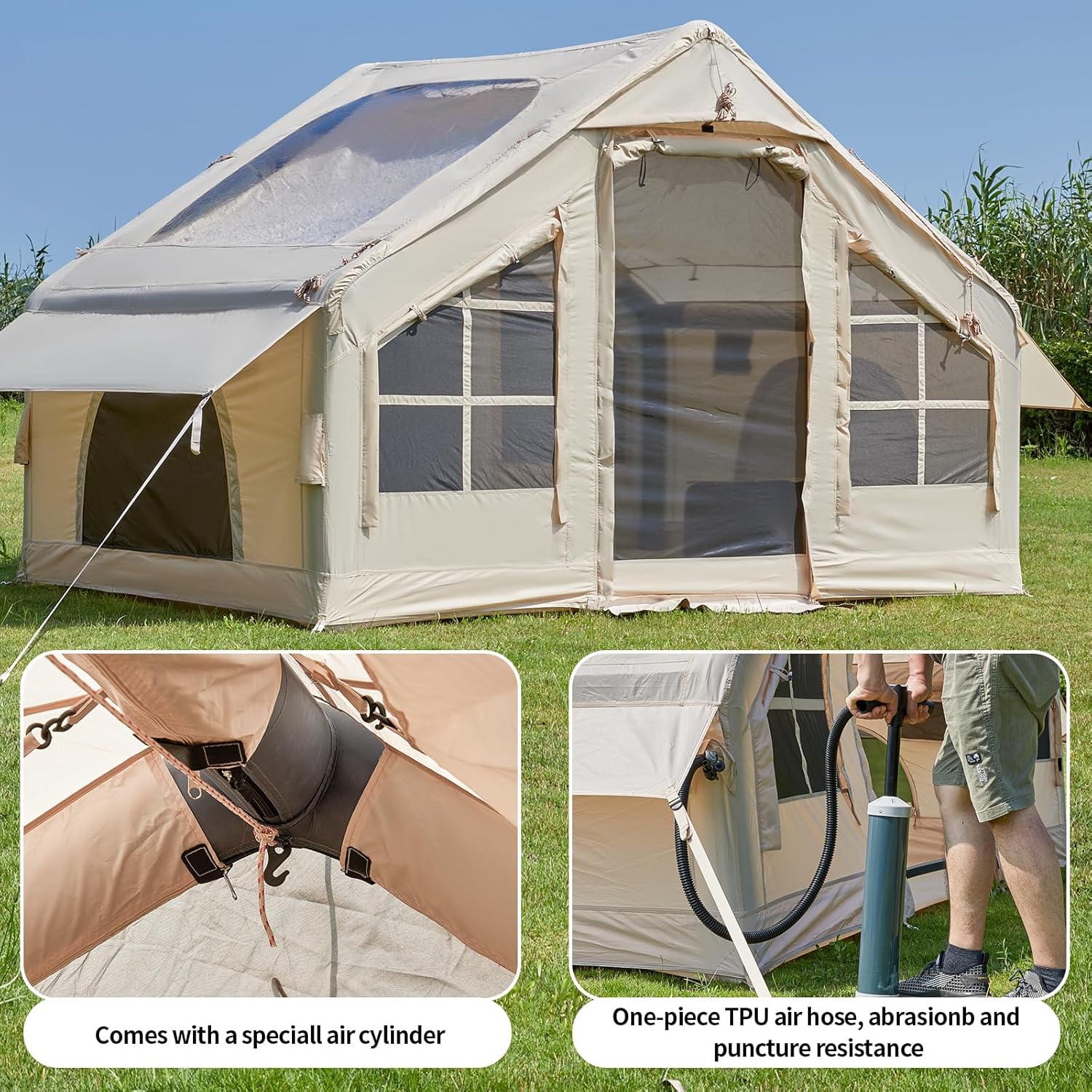 Inflatable Tent with Pump, 2-4-6 Person Instant Glamping Camping Tents House, Easy Setup Blow Up Family Tents for 4 Seasons Waterproof Inflatable Tent for Camping with Mesh Windows. · v5