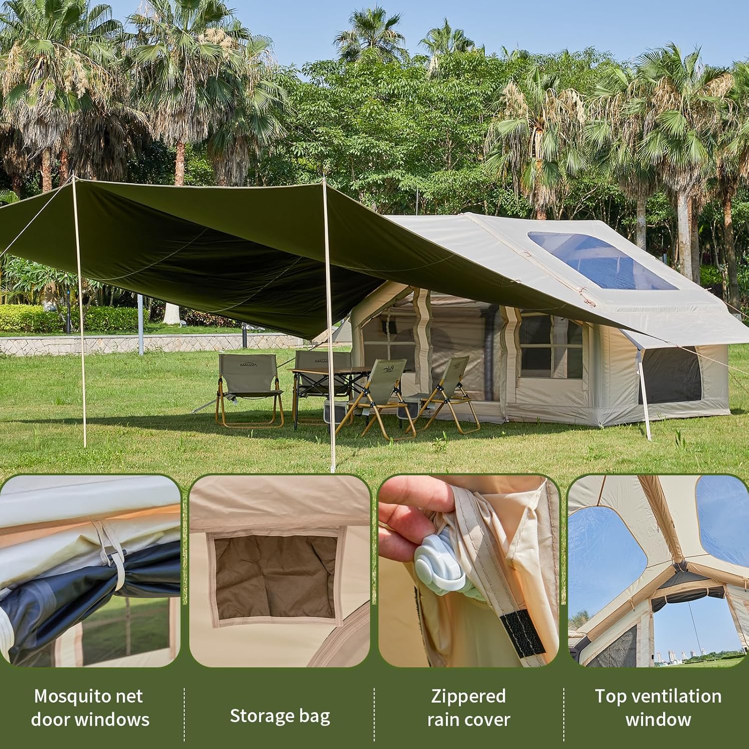 Inflatable Tent with Pump, 2-4-6 Person Instant Glamping Camping Tents House, Easy Setup Blow Up Family Tents for 4 Seasons Waterproof Inflatable Tent for Camping with Mesh Windows. · v5