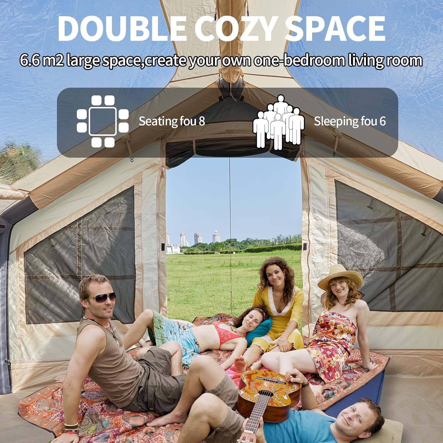 Inflatable Tent with Pump, 2-4-6 Person Instant Glamping Camping Tents House, Easy Setup Blow Up Family Tents for 4 Seasons Waterproof Inflatable Tent for Camping with Mesh Windows. · v5