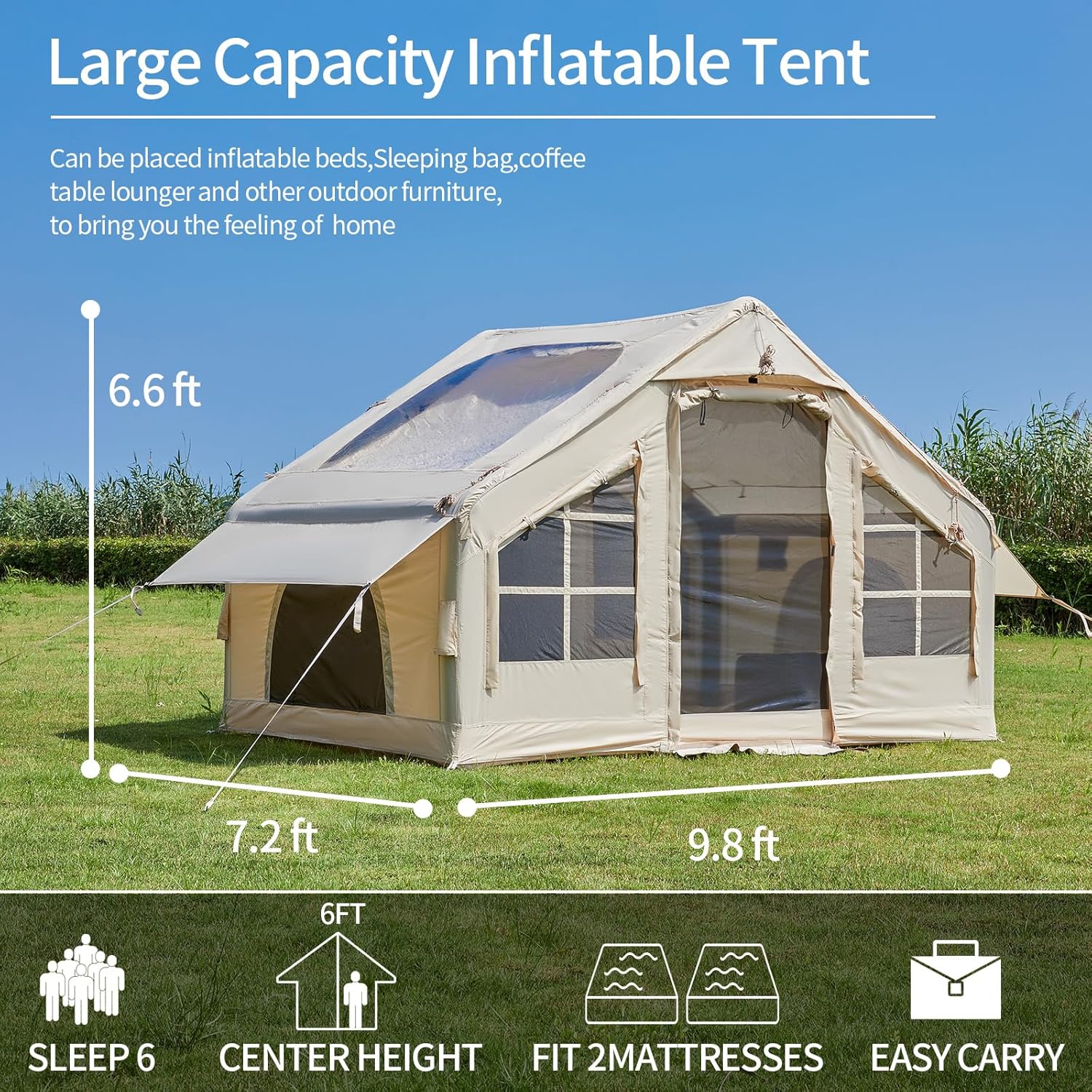 Inflatable Tent with Pump, 2-4-6 Person Instant Glamping Camping Tents House, Easy Setup Blow Up Family Tents for 4 Seasons Waterproof Inflatable Tent for Camping with Mesh Windows. · v5