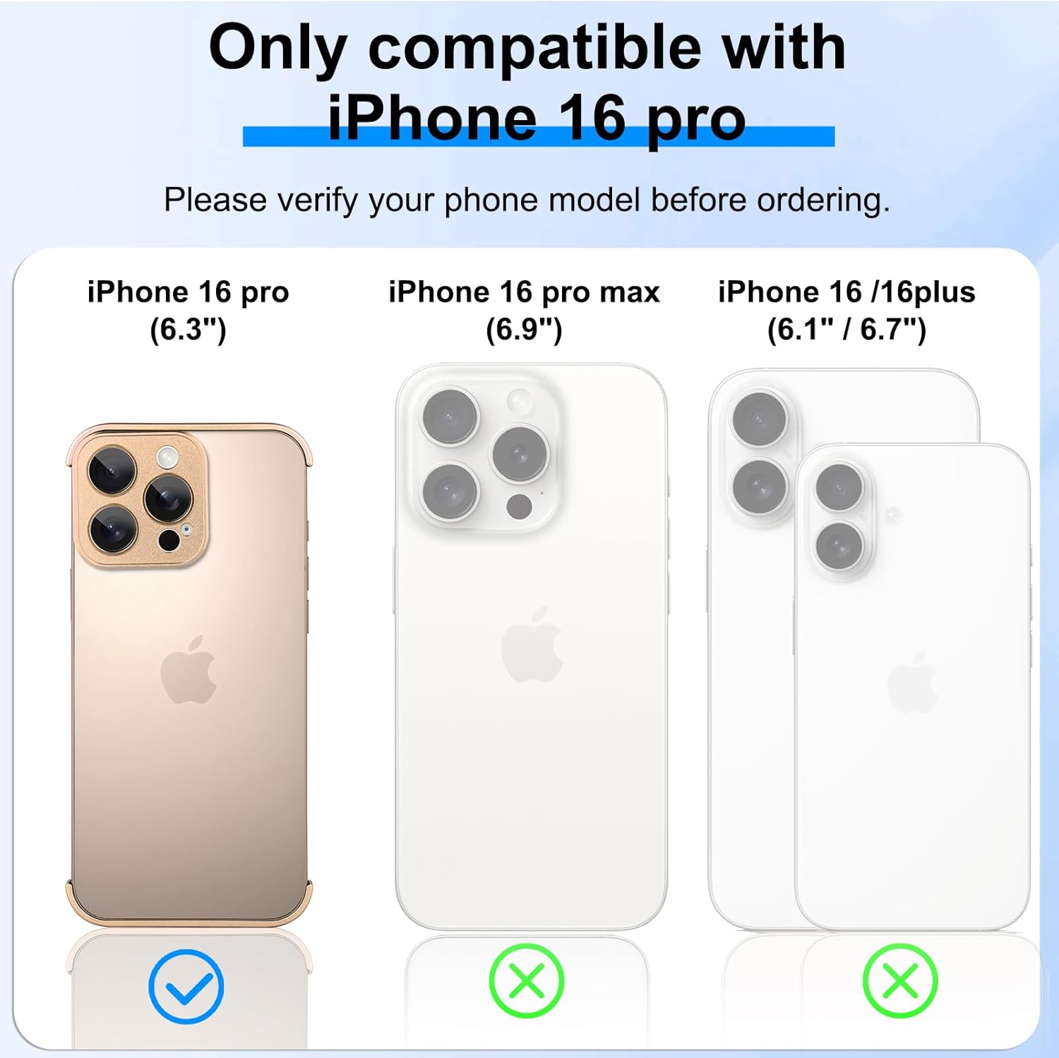 Metal Frameless Phone Case Compatible with iPhone 16 Pro Phone Models with Camera Lens Protector Metal Shockproof Phone Cover Minimalist Yet Protective Bumper Shell (Metal-Coppery Gold)