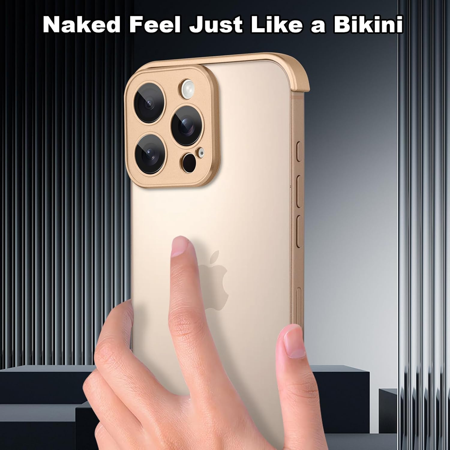 Metal Frameless Phone Case Compatible with iPhone 16 Pro Phone Models with Camera Lens Protector Metal Shockproof Phone Cover Minimalist Yet Protective Bumper Shell (Metal-Coppery Gold)