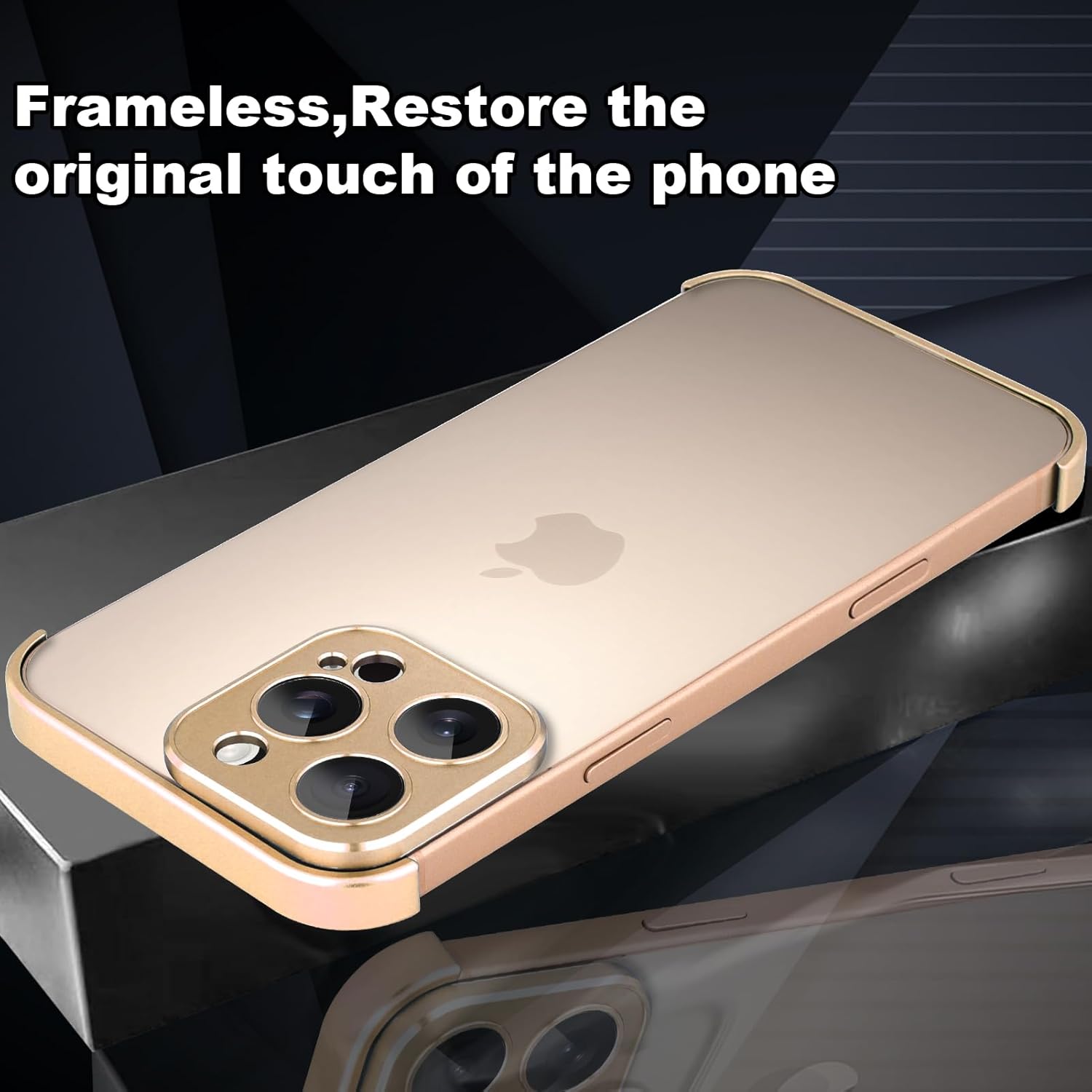 Metal Frameless Phone Case Compatible with iPhone 16 Pro Phone Models with Camera Lens Protector Metal Shockproof Phone Cover Minimalist Yet Protective Bumper Shell (Metal-Coppery Gold)