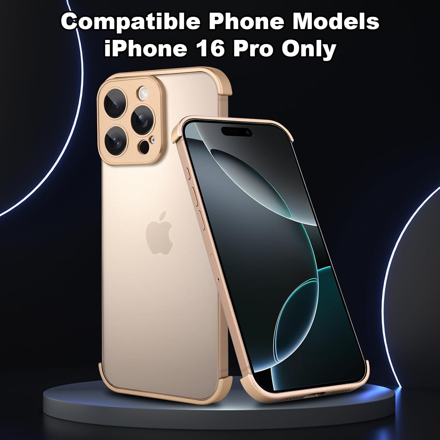 Metal Frameless Phone Case Compatible with iPhone 16 Pro Phone Models with Camera Lens Protector Metal Shockproof Phone Cover Minimalist Yet Protective Bumper Shell (Metal-Coppery Gold)