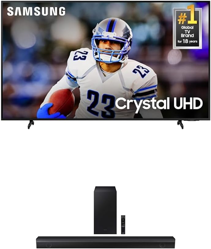 SAMSUNG 85-Inch Class 4K Crystal UHD DU8000 Series HDR Smart TV (UN85DU8000, 2024 Model) B63C 5.1ch Soundbar w/Dolby Digital 5.1 Audio, DTS Virtual:X, Built-in Center Speaker, Bluetooth
