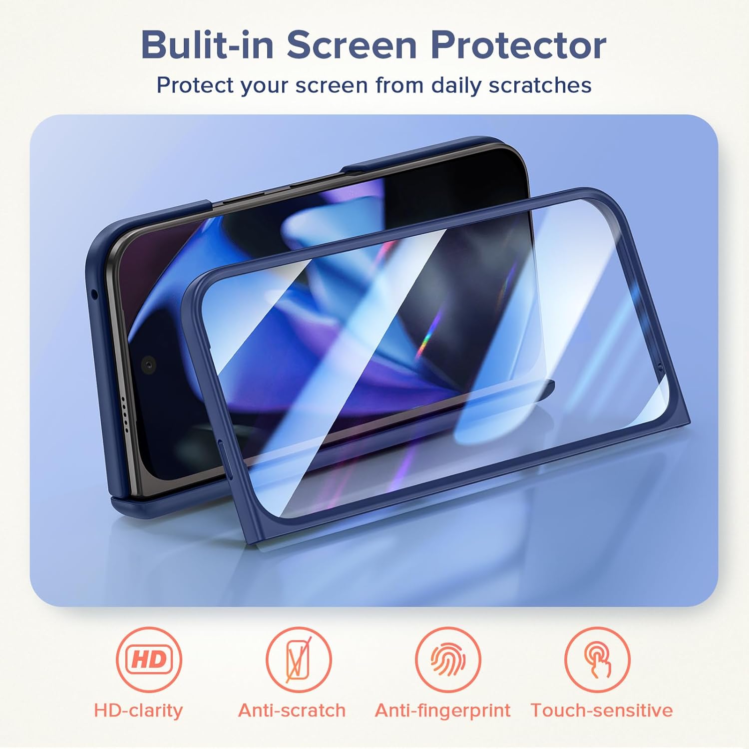 VEGO for Pixel 9 Pro Fold Case [Hinge Protection  Built-in Screen Protector], Rugged Hard Shell Anti-Scratch Shockproof Full-Body Protection Slim Fit Phone Case for Googel Pixel 9 Pro Fold 2024-Blue · v9