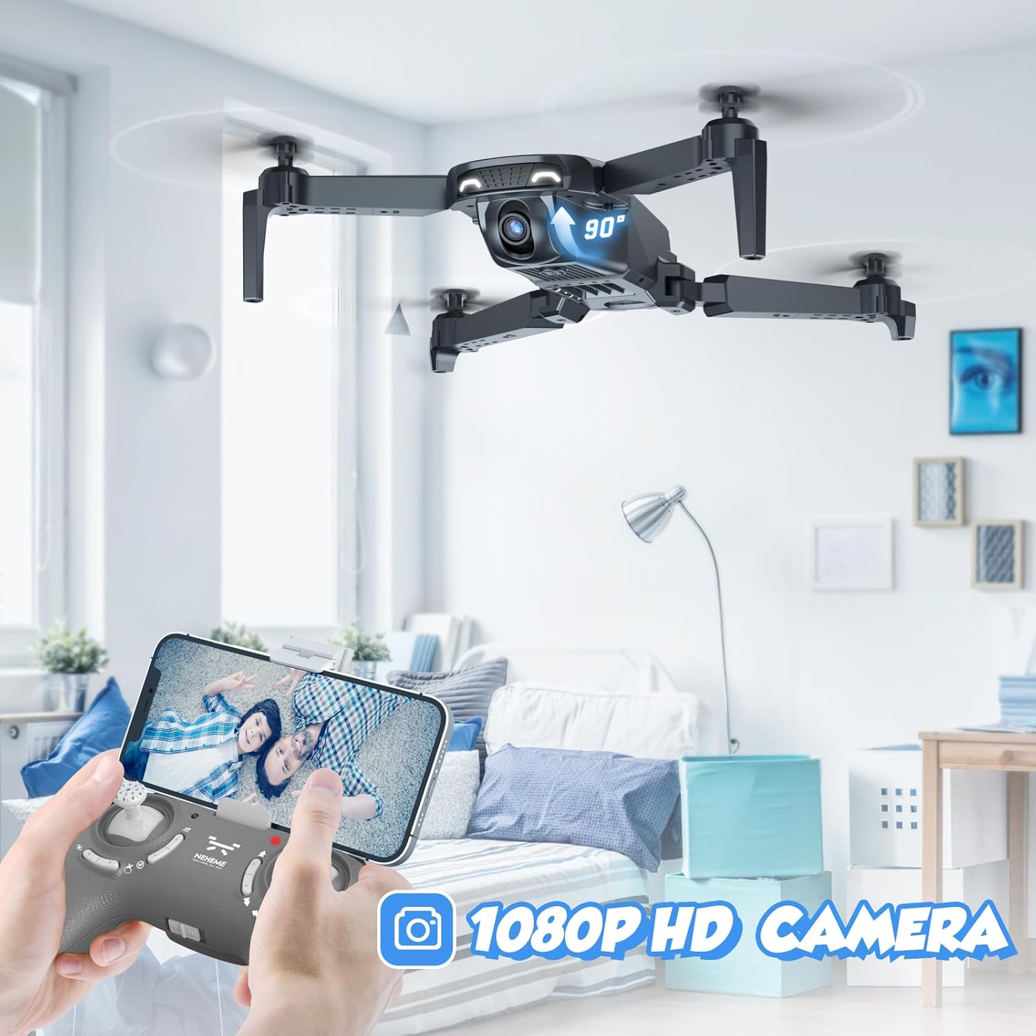 Drones for Kids with Camera - Remote Control Helicopter Toys Gifts for Boys Girls, 1080P HD FPV Mini Drone for Adults, RC Quadcopter with One Key Start/Land, Altitude Hold, Gesture Selfie, 2 Batteries · v4
