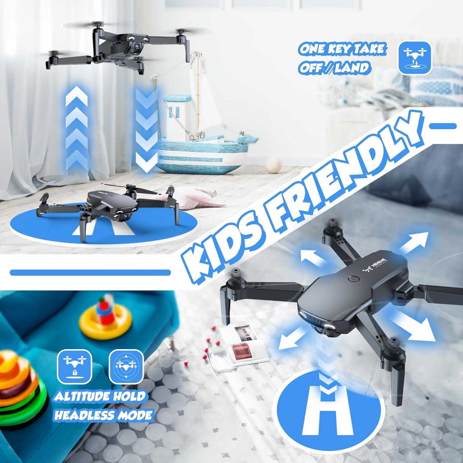 Drones for Kids with Camera - Remote Control Helicopter Toys Gifts for Boys Girls, 1080P HD FPV Mini Drone for Adults, RC Quadcopter with One Key Start/Land, Altitude Hold, Gesture Selfie, 2 Batteries · v4
