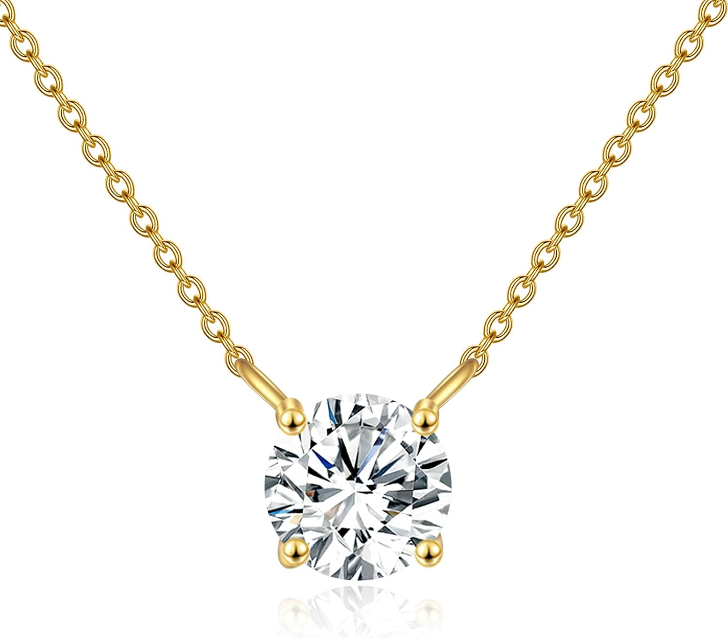 14K Real Gold Moissanite Necklace Round Cut Moissanite Solitaire Simulated Diamond Pendant Necklace for Women, Birthday Graduation Valentines Day Gift for Her Mom, Available in 0.5-2CT, 16 2 Inches