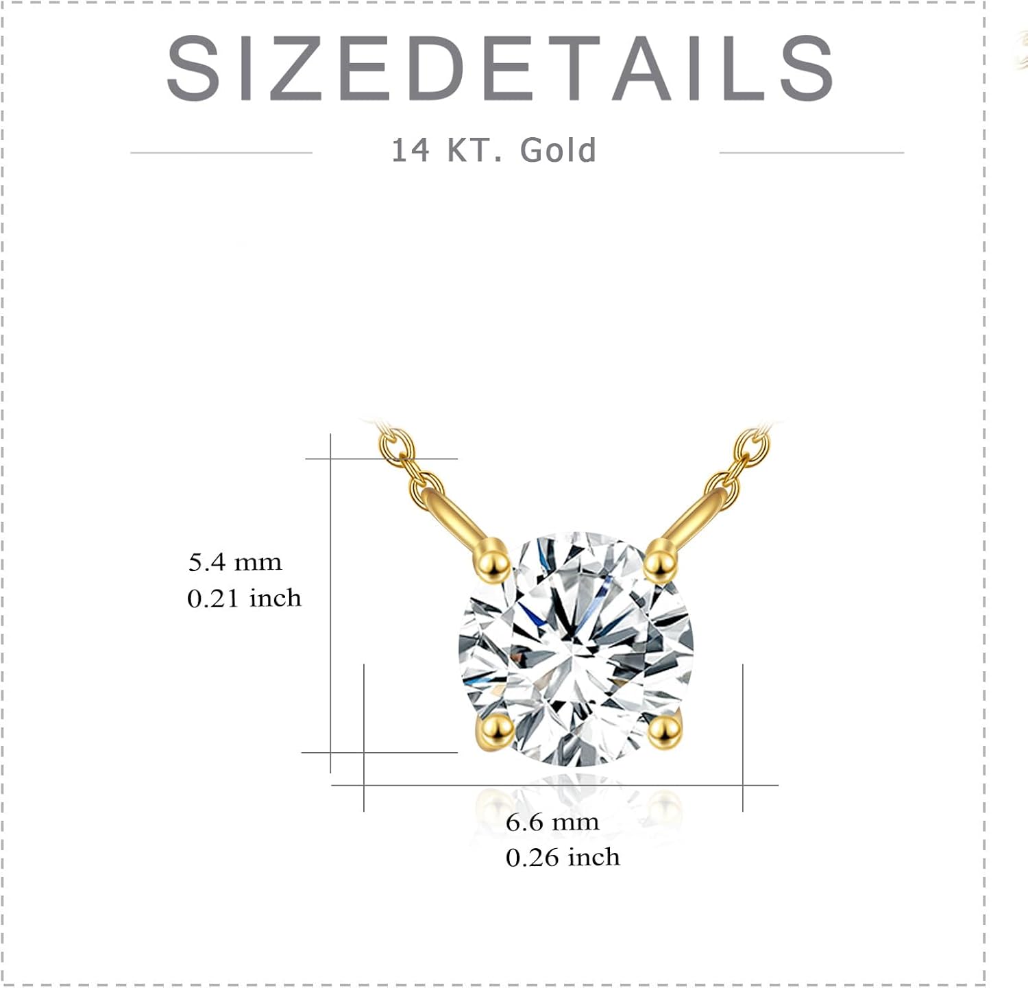 14K Real Gold Moissanite Necklace Round Cut Moissanite Solitaire Simulated Diamond Pendant Necklace for Women, Birthday Graduation Valentines Day Gift for Her Mom, Available in 0.5-2CT, 16 2 Inches · v4