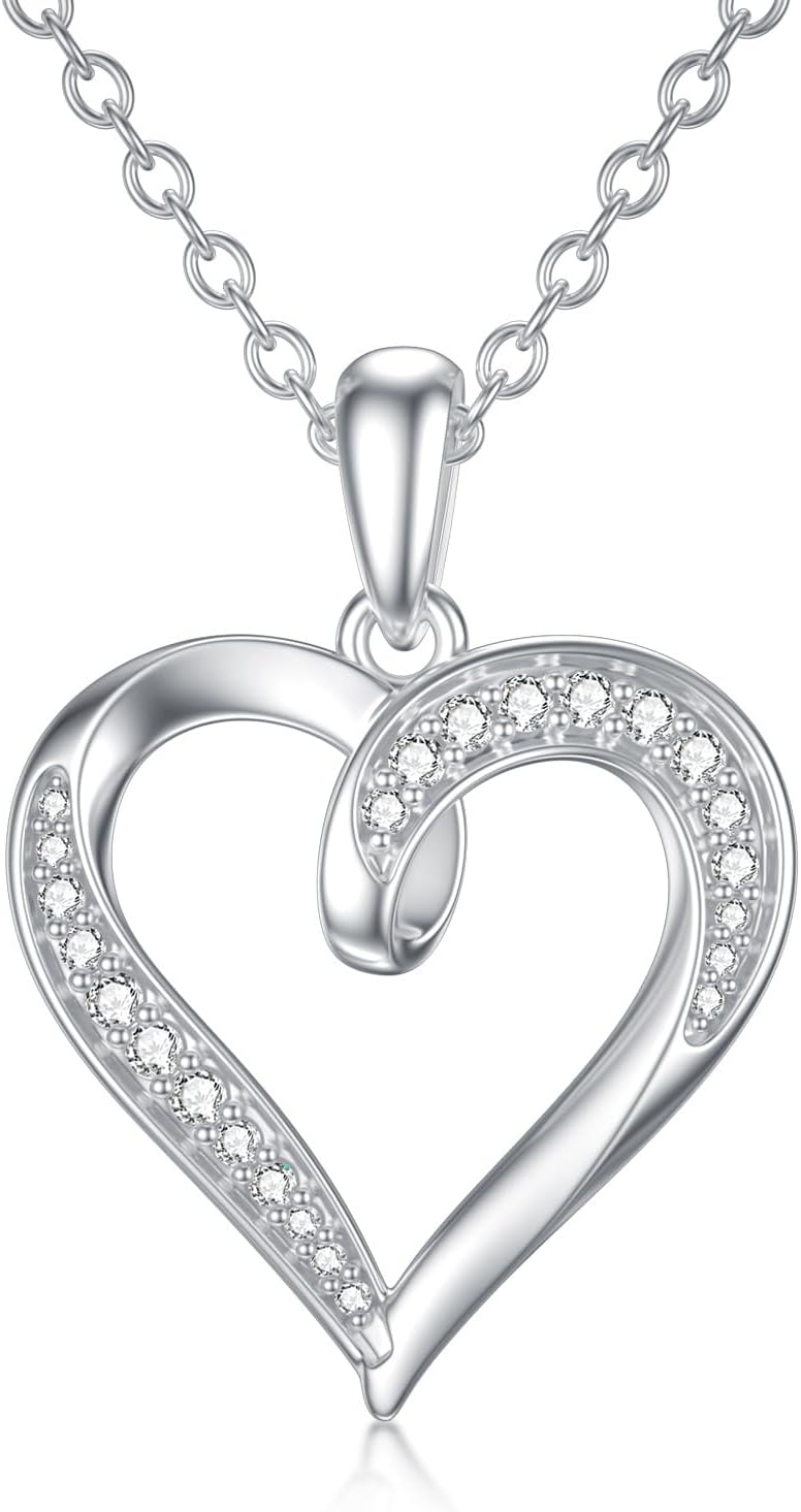 Solid 14K Gold Heart Pendant Necklace with Moissanite Diamond Birthday Anniversary Mothers Day Gift for Mom Jewelry for Her Wife Grandma,16 2 Inch · v4