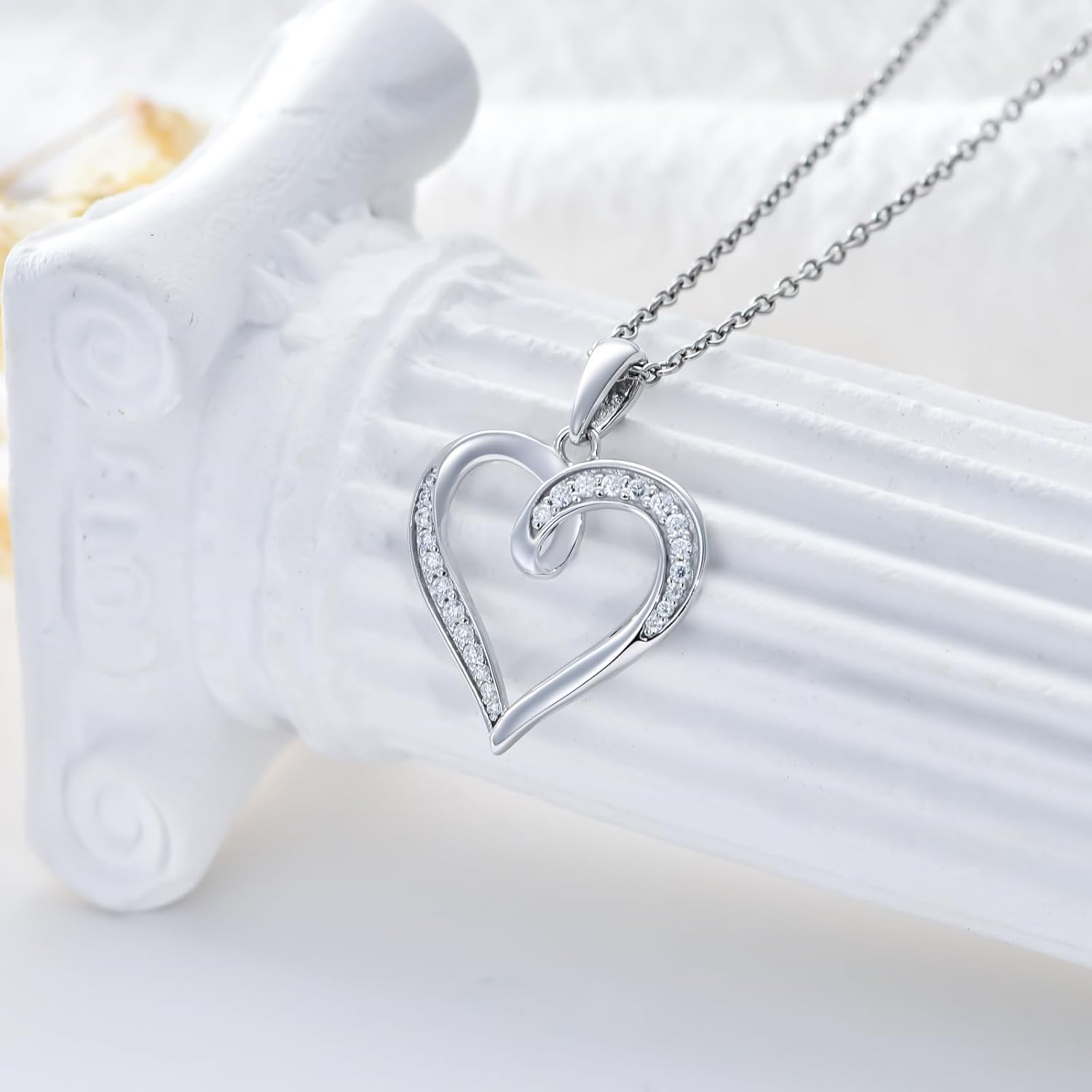 Solid 14K Gold Heart Pendant Necklace with Moissanite Diamond Birthday Anniversary Mothers Day Gift for Mom Jewelry for Her Wife Grandma,16 2 Inch · v4
