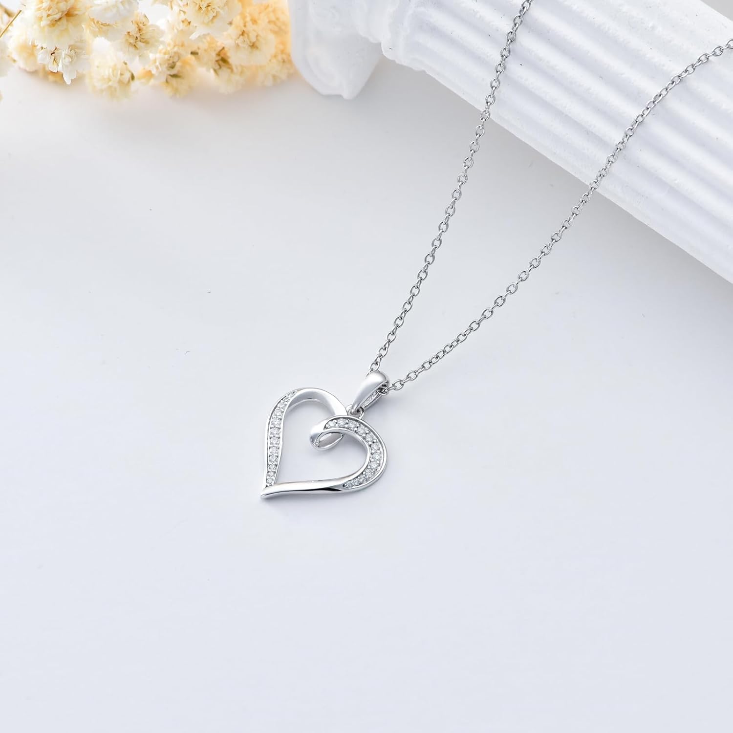 Solid 14K Gold Heart Pendant Necklace with Moissanite Diamond Birthday Anniversary Mothers Day Gift for Mom Jewelry for Her Wife Grandma,16 2 Inch · v4