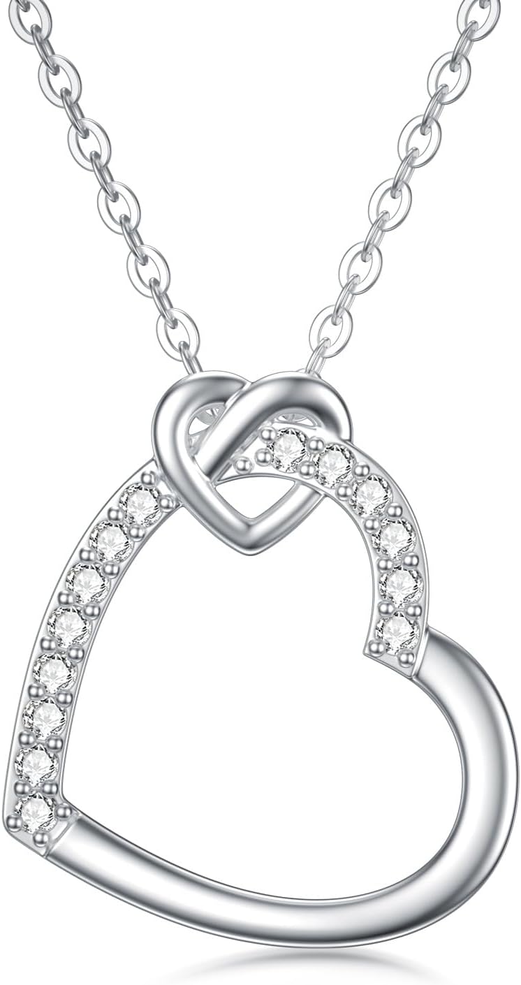Solid 14K White Gold Heart Necklace for Women, Real Gold Infinity Heart Pendant Necklace with Moissanite Diamond Anniversary Christmas Gifts for Mom Wife Girlfriend, 16 2 Inches · v4