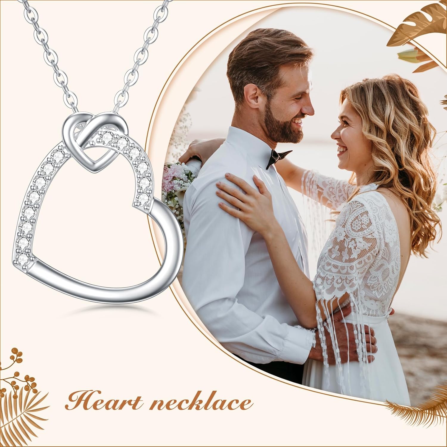 Solid 14K White Gold Heart Necklace for Women, Real Gold Infinity Heart Pendant Necklace with Moissanite Diamond Anniversary Christmas Gifts for Mom Wife Girlfriend, 16 2 Inches · v4