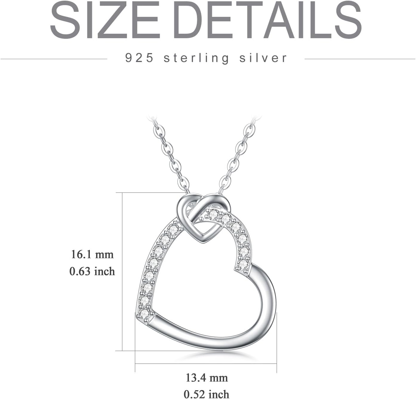 Solid 14K White Gold Heart Necklace for Women, Real Gold Infinity Heart Pendant Necklace with Moissanite Diamond Anniversary Christmas Gifts for Mom Wife Girlfriend, 16 2 Inches · v4
