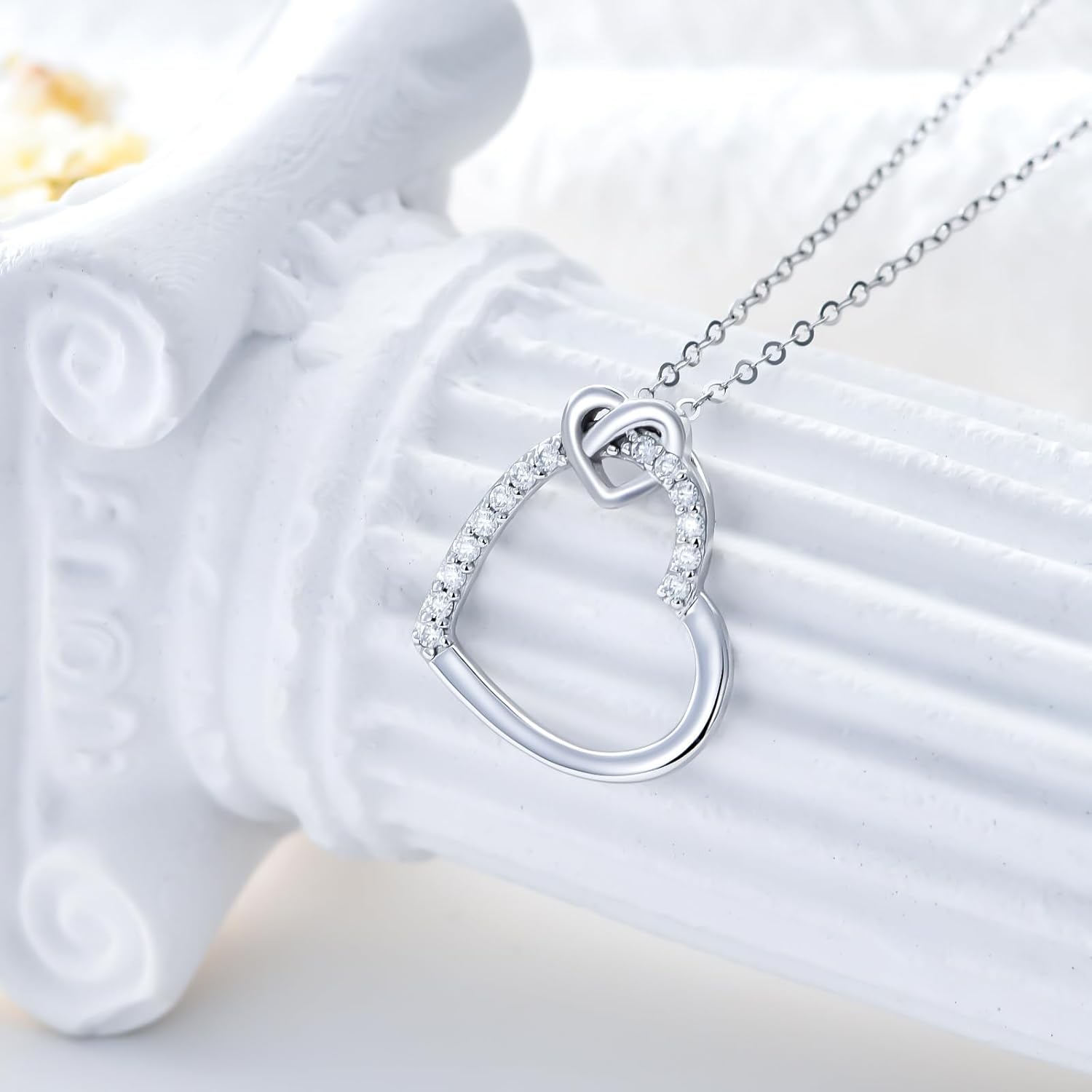 Solid 14K White Gold Heart Necklace for Women, Real Gold Infinity Heart Pendant Necklace with Moissanite Diamond Anniversary Christmas Gifts for Mom Wife Girlfriend, 16 2 Inches · v4