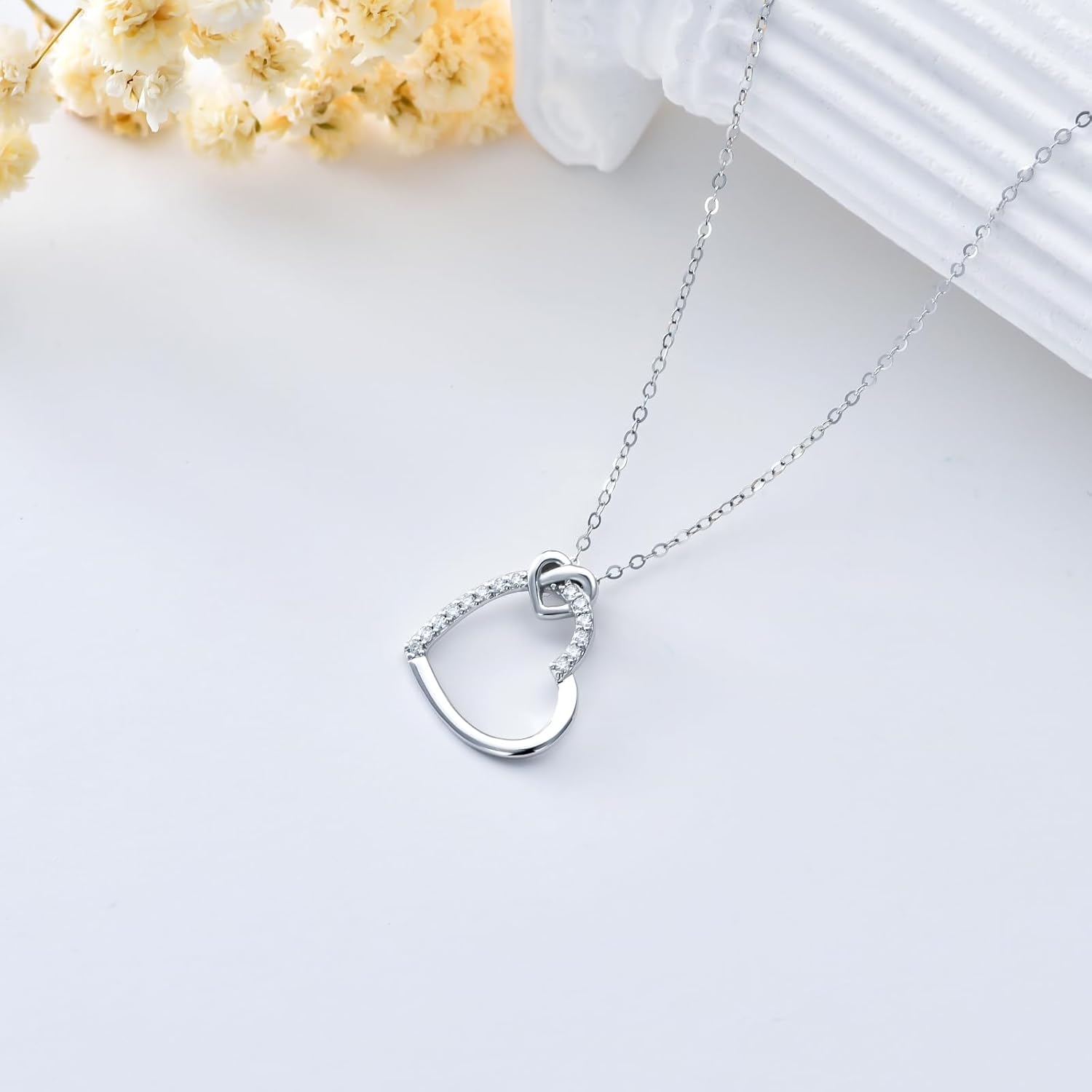 Solid 14K White Gold Heart Necklace for Women, Real Gold Infinity Heart Pendant Necklace with Moissanite Diamond Anniversary Christmas Gifts for Mom Wife Girlfriend, 16 2 Inches · v4