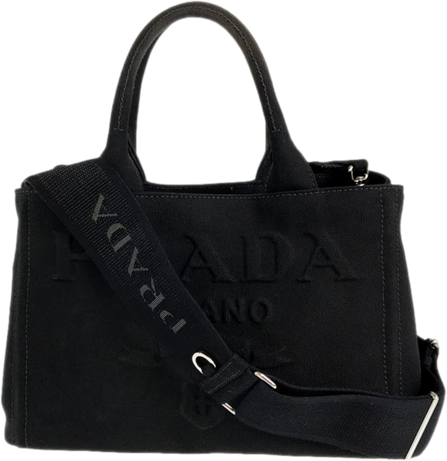 Prada Canvas Tote Bag, Black, Silver Hardware, Adjustable Strap · v3