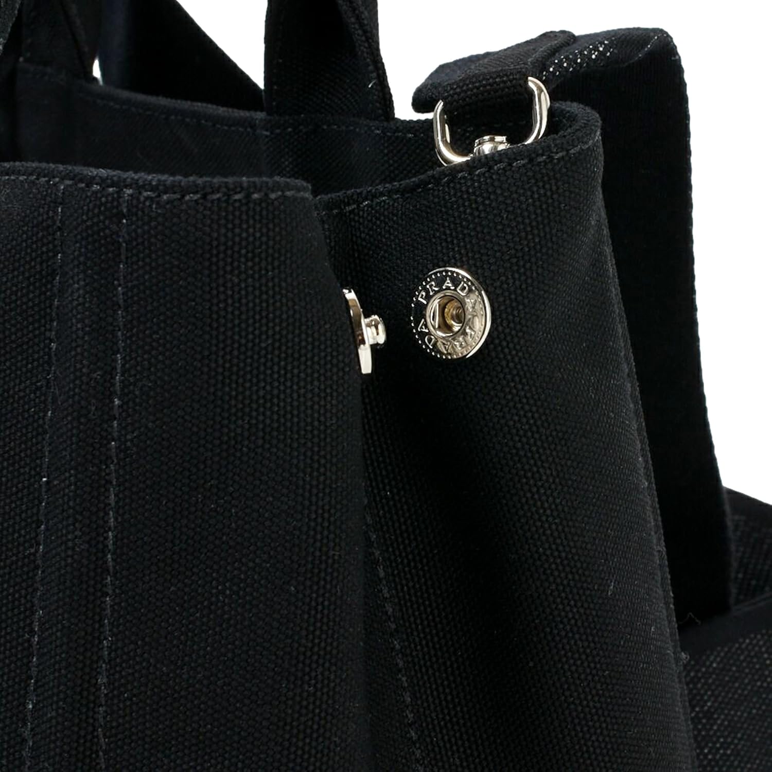 Сумка-тоут Prada Canvas, черная, серебристая фурнитура, регулируемый ремень