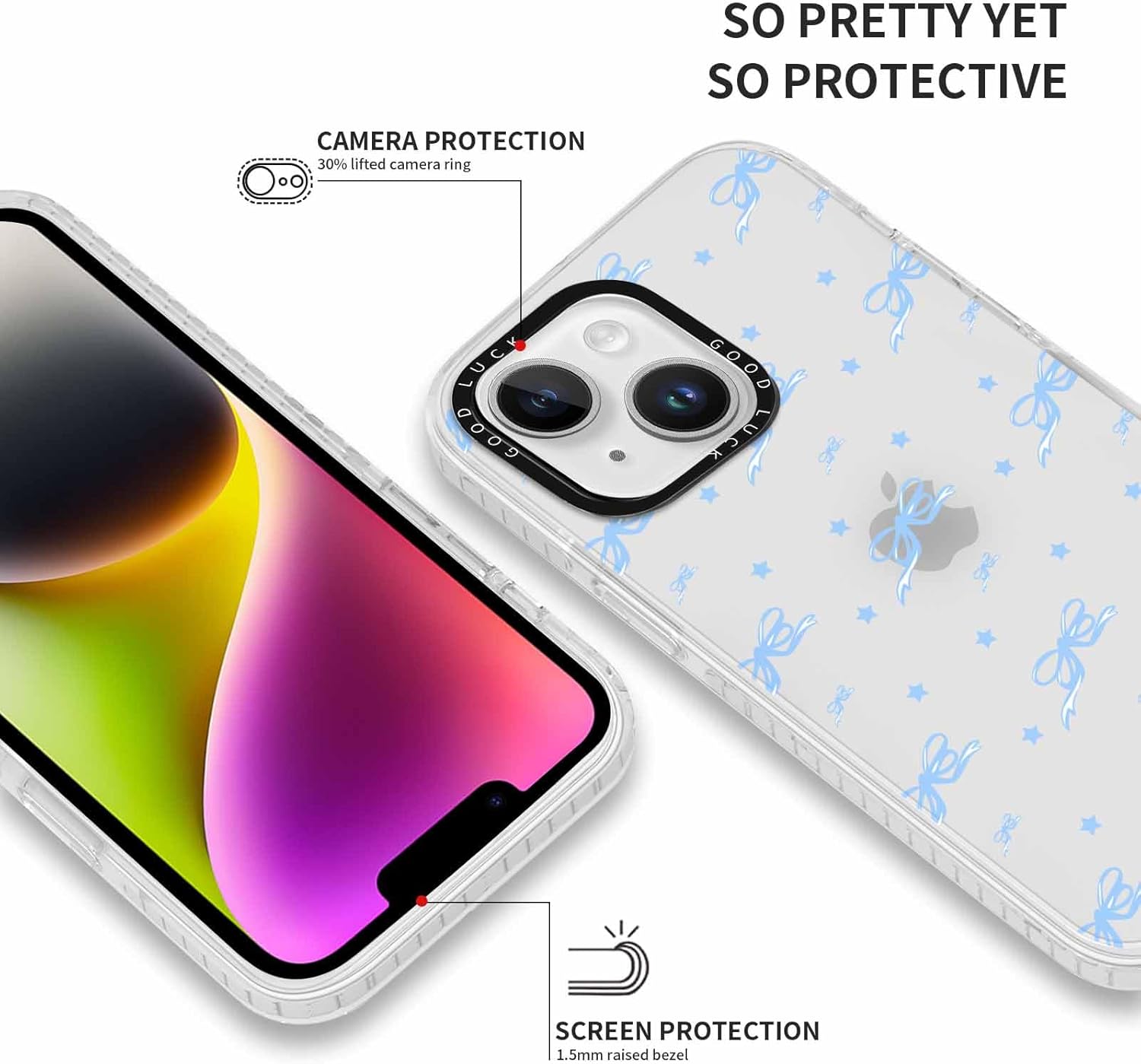 Simpatica custodia per telefono Clear Bow per iPhone 14 Plus da 6,7 pollici, custodia protettiva in TPU antiurto estetica alla moda morbida e sottile alla moda per donne e ragazze-Bow