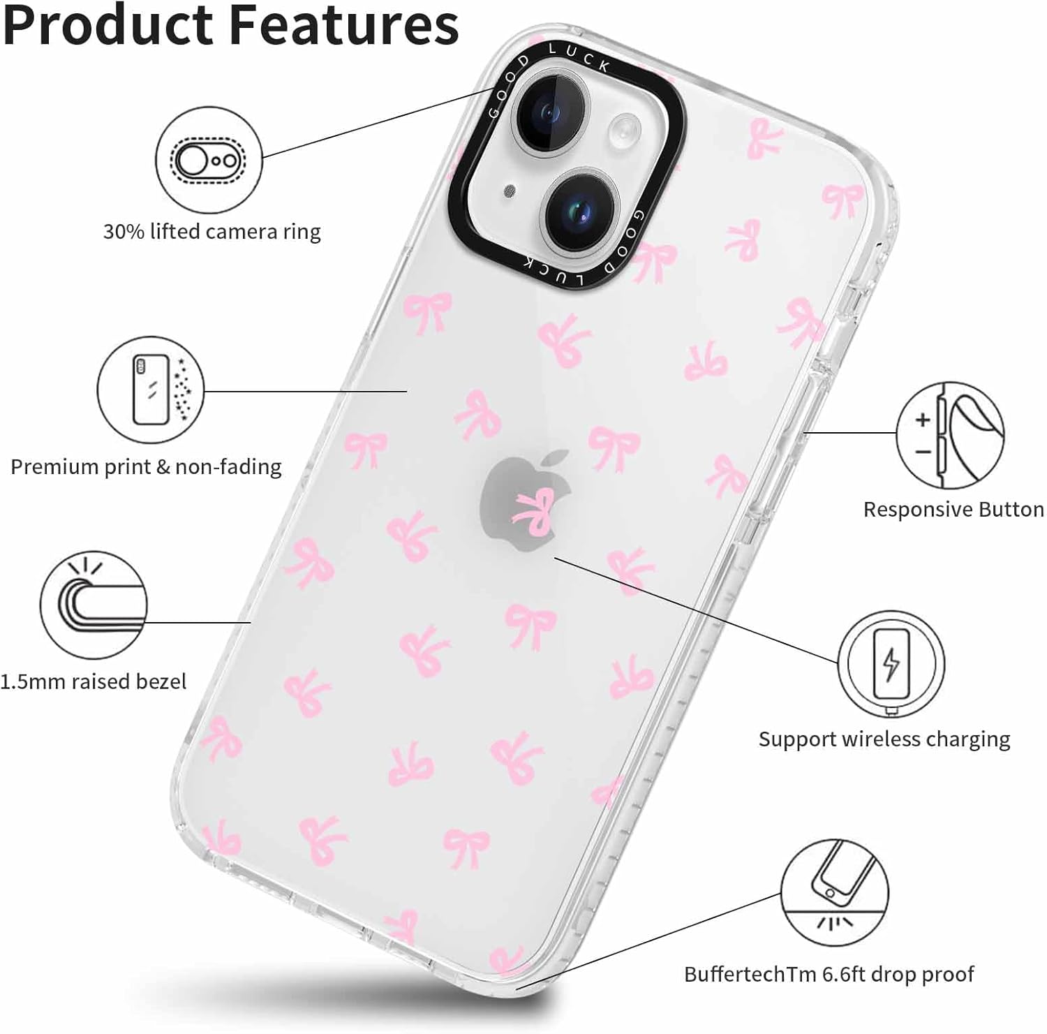 Simpatica custodia per telefono Clear Bow per iPhone 14 Plus da 6,7 pollici, custodia protettiva in TPU antiurto estetica alla moda morbida e sottile alla moda per donne e ragazze-Bow