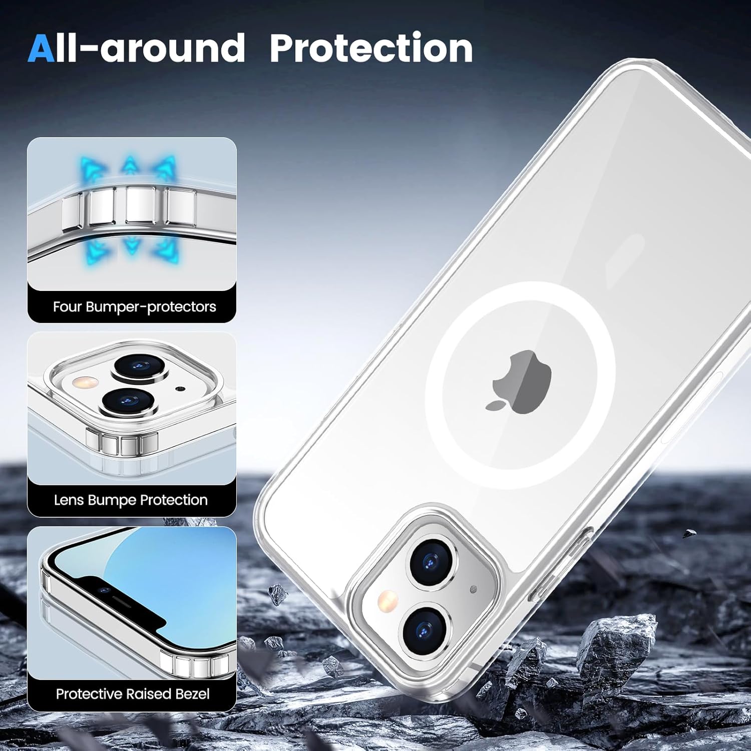 Temdan for iPhone 13 Case Clear, [Compatible with Magsafe][Anti-Yellowing][Military-Grade Protection] Shockproof Slim Phone Case for iPhone 13, Clear