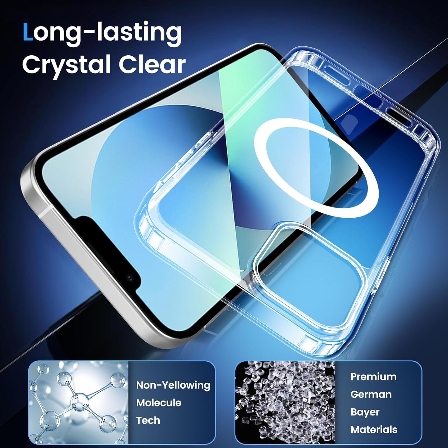 Temdan for iPhone 13 Case Clear, [Compatible with Magsafe][Anti-Yellowing][Military-Grade Protection] Shockproof Slim Phone Case for iPhone 13, Clear