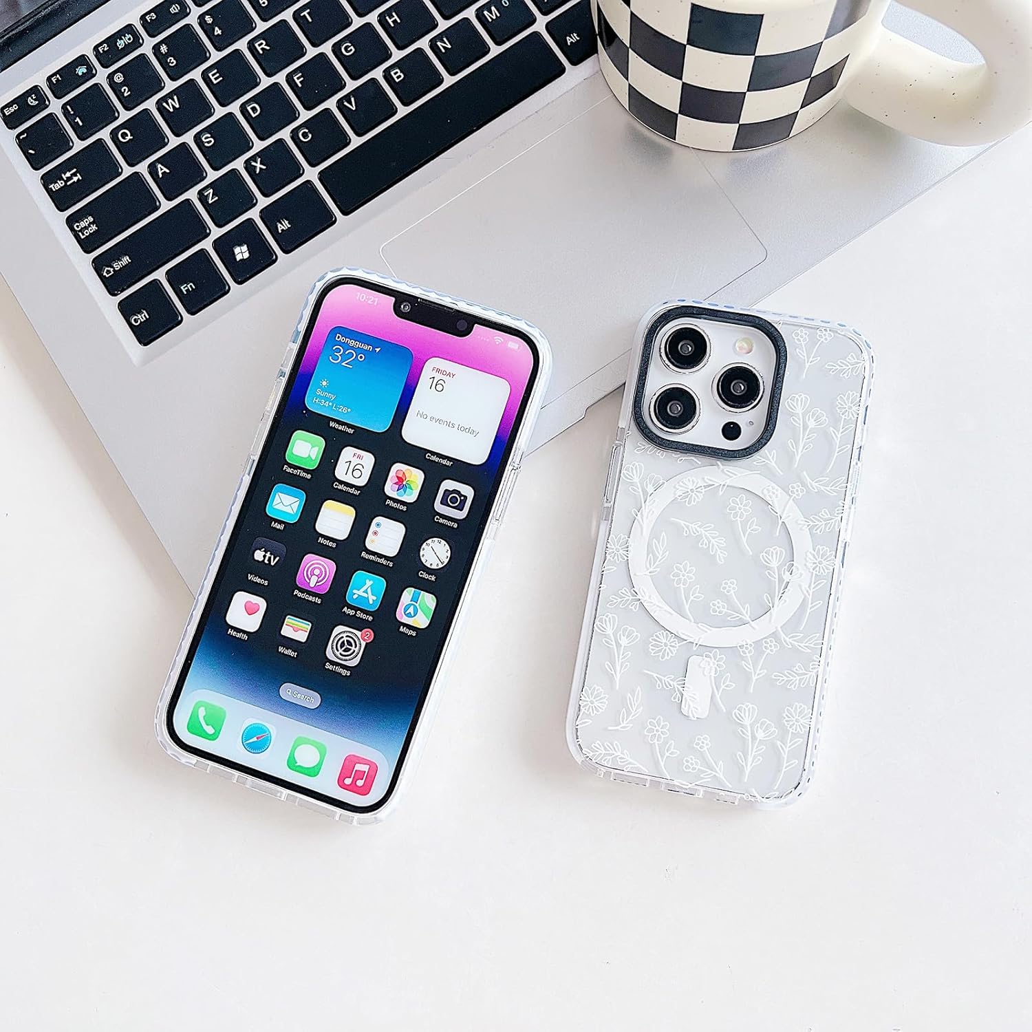 Designed for iPhone 16 Pro Case [Compatible with MagSafe] Clear Floral Case Cute White Flowers for Women Girls Soft Silicone Shockproof Case for iPhone 16 Pro Case-Clear