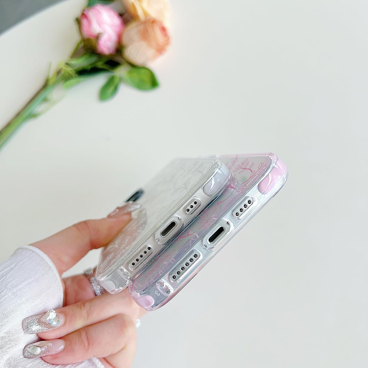 Designed for iPhone 16 Pro Case [Compatible with MagSafe] Clear Floral Case Cute White Flowers for Women Girls Soft Silicone Shockproof Case for iPhone 16 Pro Case-Clear