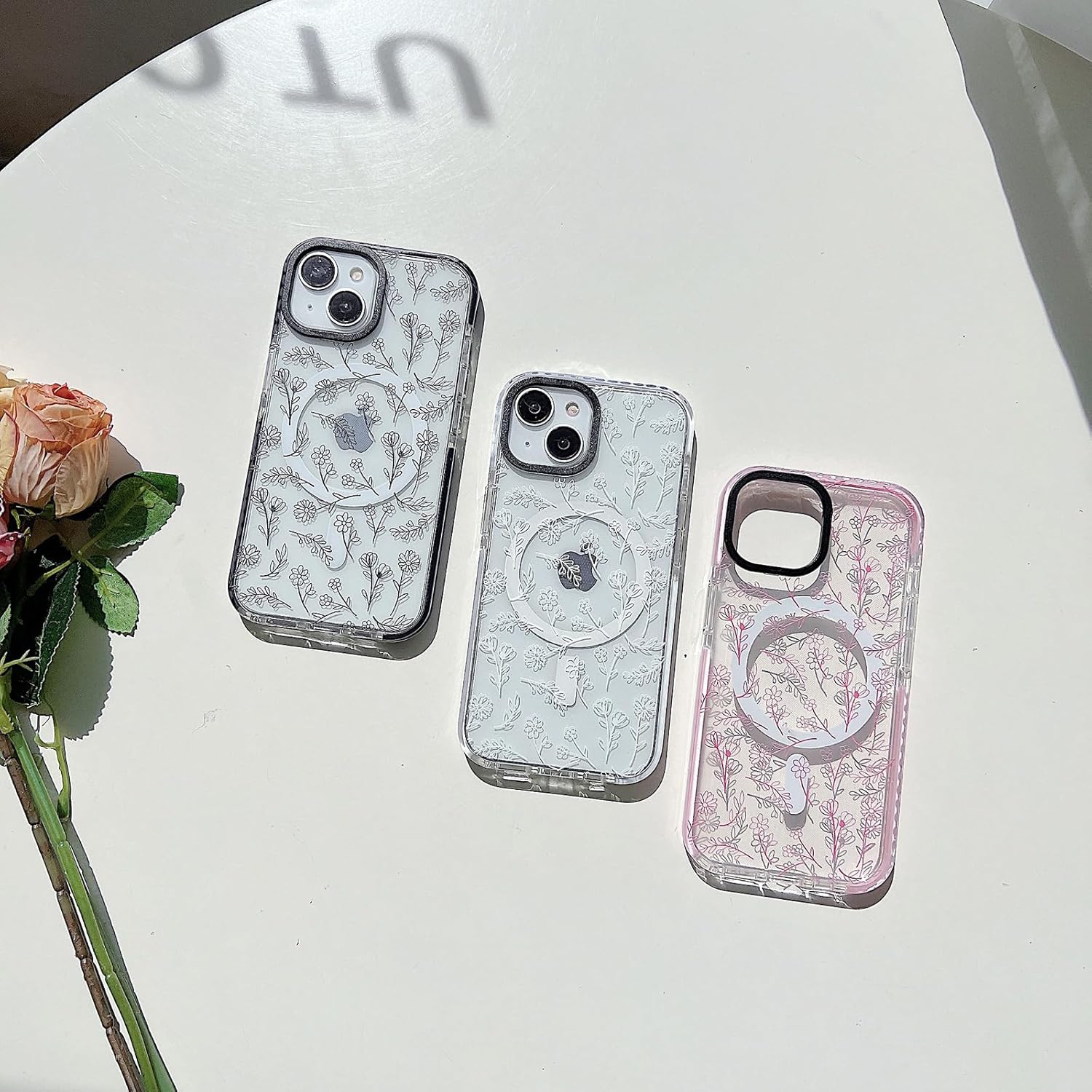 Designed for iPhone 16 Pro Case [Compatible with MagSafe] Clear Floral Case Cute White Flowers for Women Girls Soft Silicone Shockproof Case for iPhone 16 Pro Case-Clear