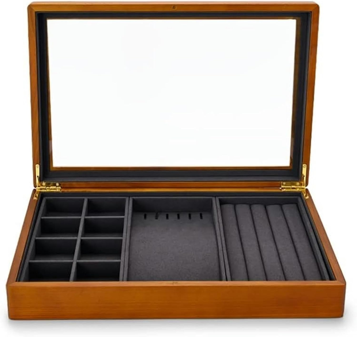 Jewelry Box Multifunctional Jewelry Box Wooden Jewelry Storage Box Microfiber Ring Display Tray Bracelet Storage Box~/