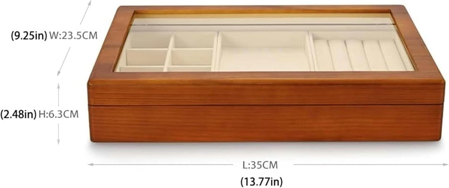 Jewelry Box Multifunctional Jewelry Box Wooden Jewelry Storage Box Microfiber Ring Display Tray Bracelet Storage Box~/