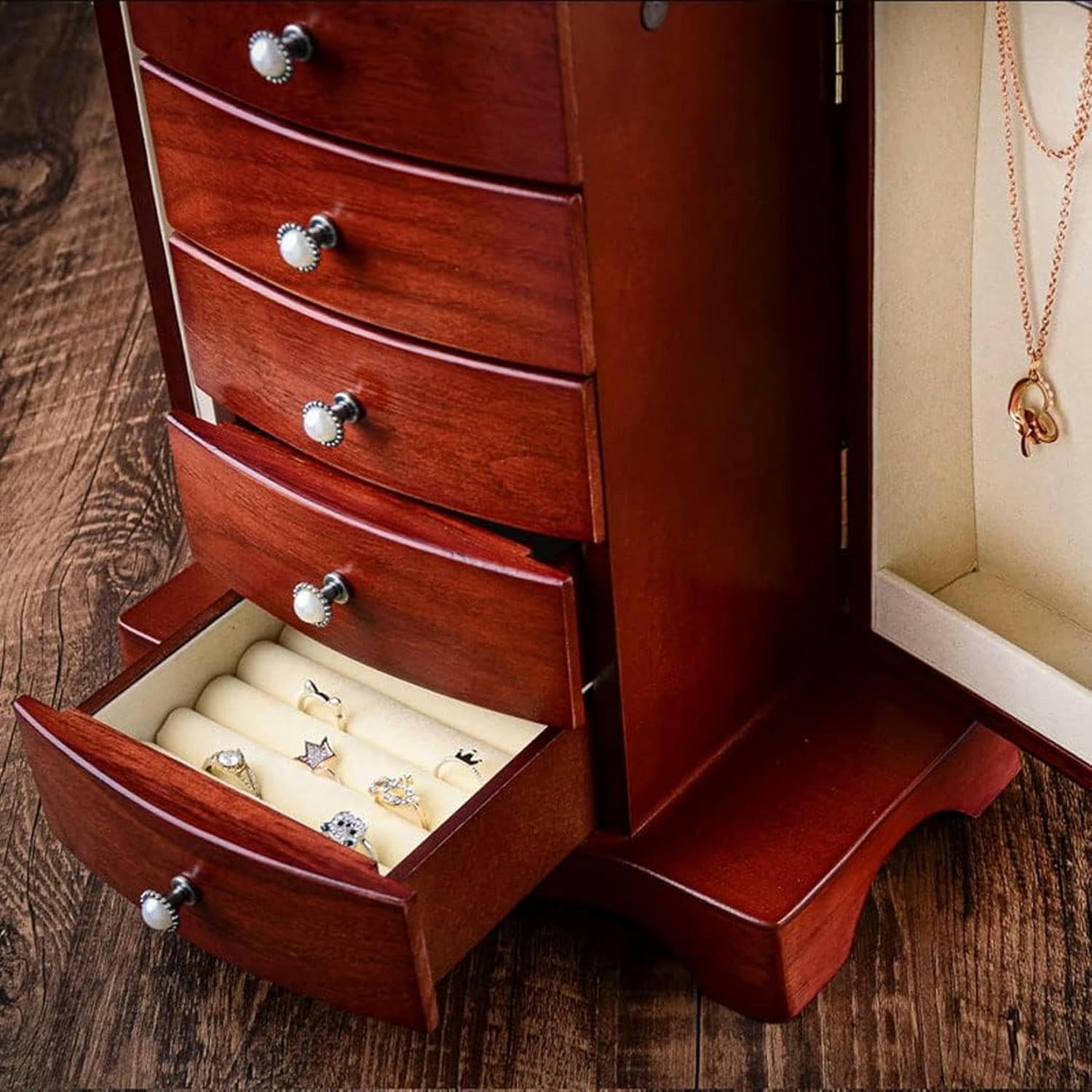 Makeup Organizers Wooden Jewelry Box Multi-Layer Drawer Storage Box Ring Earring Necklace Bracelet Watch Small Jewelry Storage Box Retro Jewelry Box~/