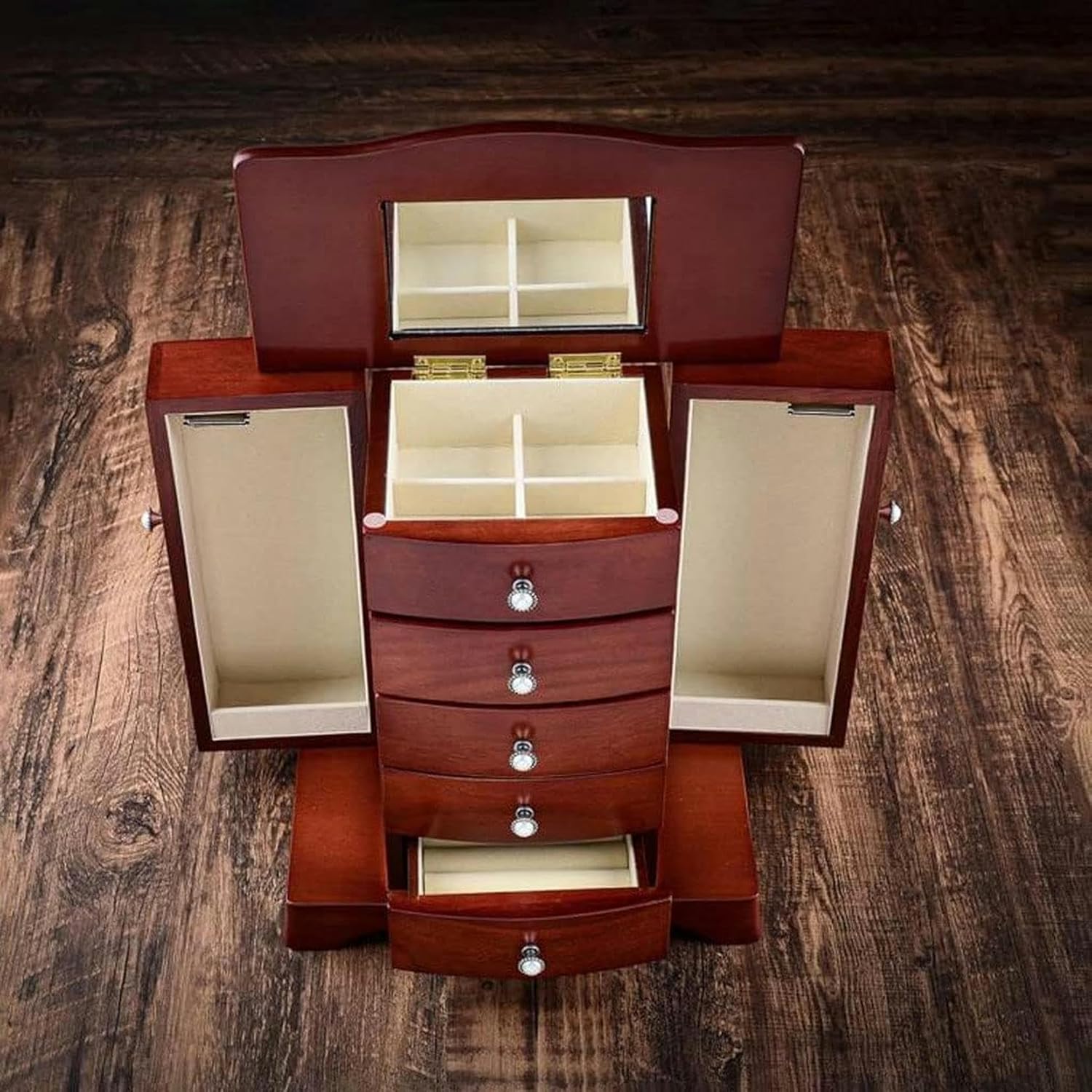 Makeup Organizers Wooden Jewelry Box Multi-Layer Drawer Storage Box Ring Earring Necklace Bracelet Watch Small Jewelry Storage Box Retro Jewelry Box~/