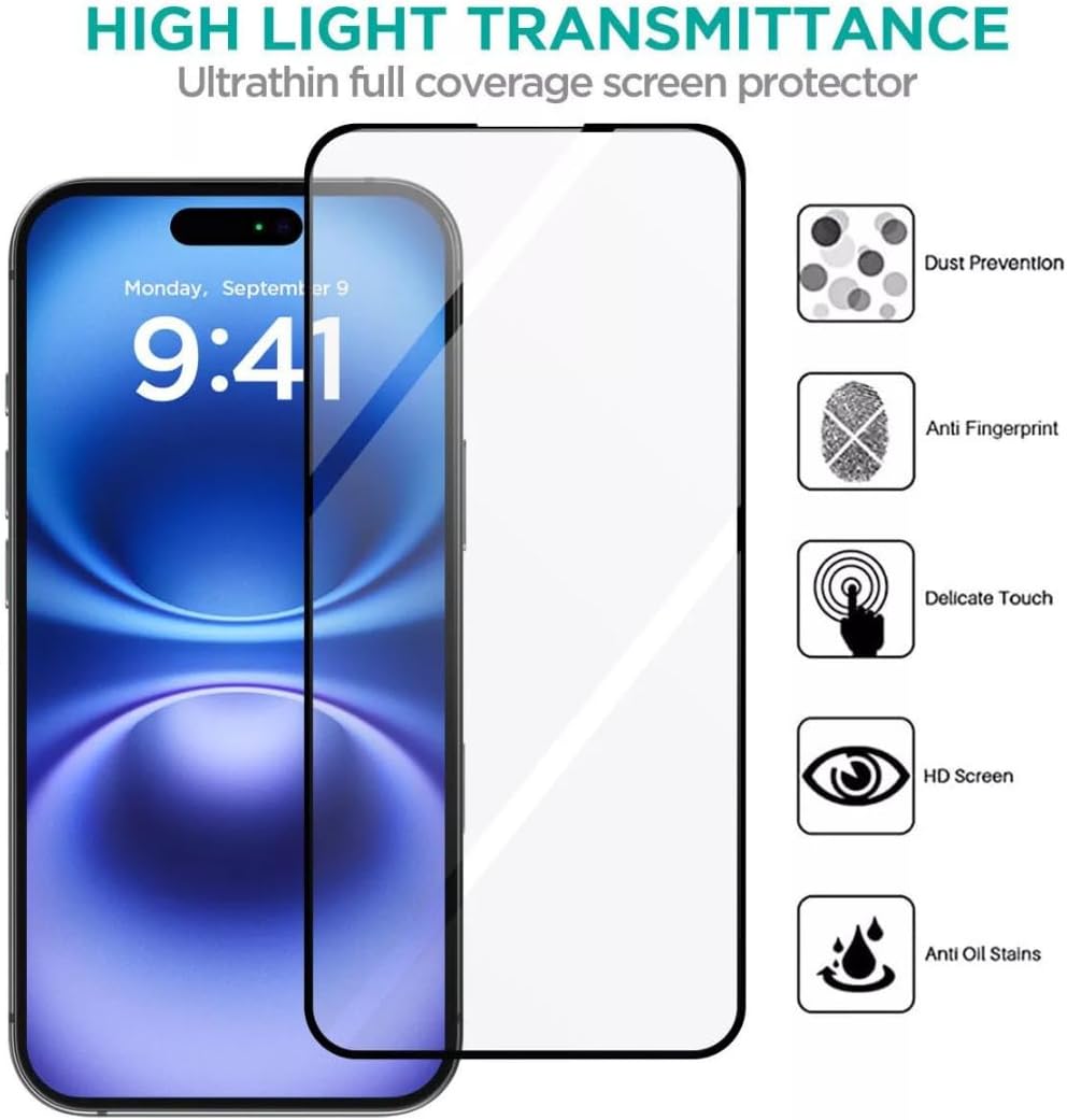 JETa Imports - For iPhone 16 Pro Max/16 Screen Protector ESD Anti-Static - Tempered Glass 9H Hardness HD Clear - Full Coverage 3 Pack (iPhone 16 Pro) · v2