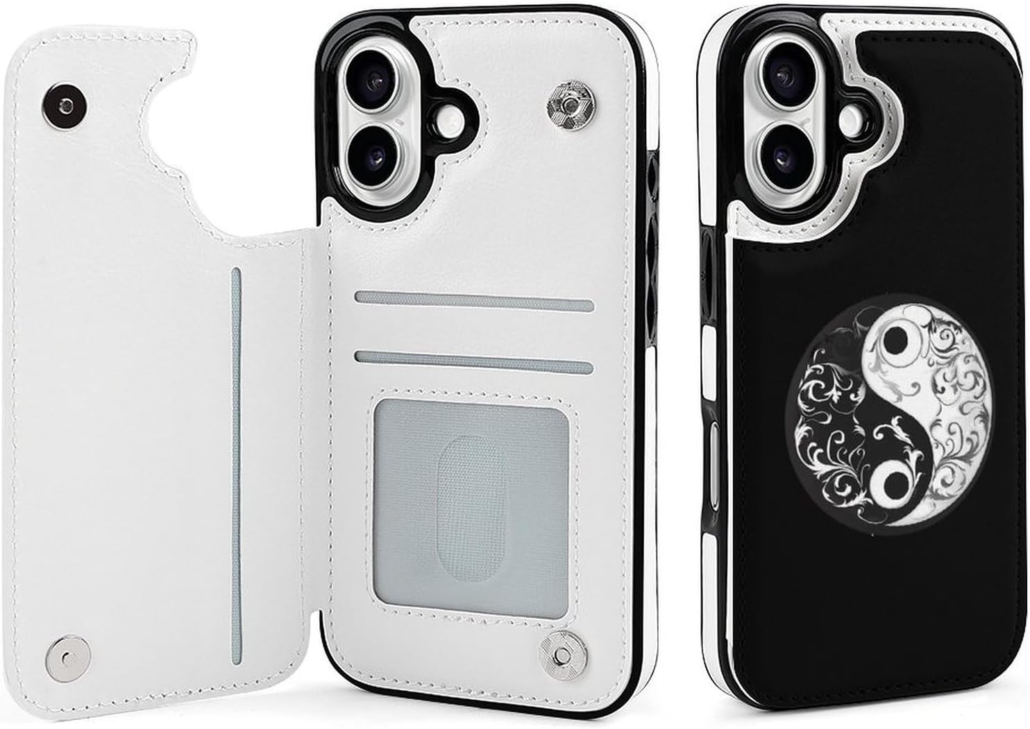 Yin and Yang Taoism Symbo Phone Case Wallet Case with Card Holder TPU Shockproof Back Shell Cover Compatible with iPhone 16 iPhone 16