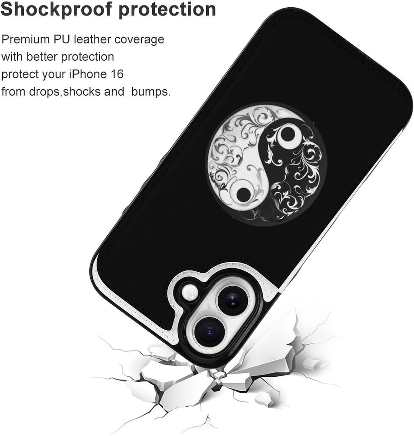 حافظة هاتف بشعار الطاوية Yin and Yang مع حامل بطاقات من مادة TPU المقاومة للصدمات متوافقة مع iPhone 16 iPhone 16