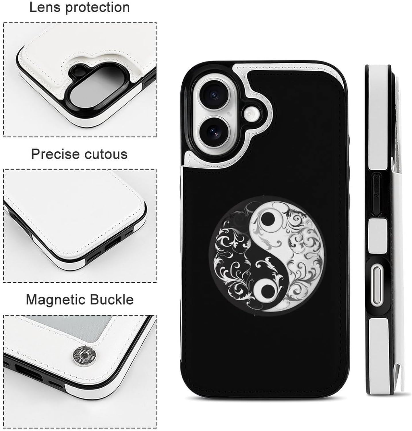 حافظة هاتف بشعار الطاوية Yin and Yang مع حامل بطاقات من مادة TPU المقاومة للصدمات متوافقة مع iPhone 16 iPhone 16
