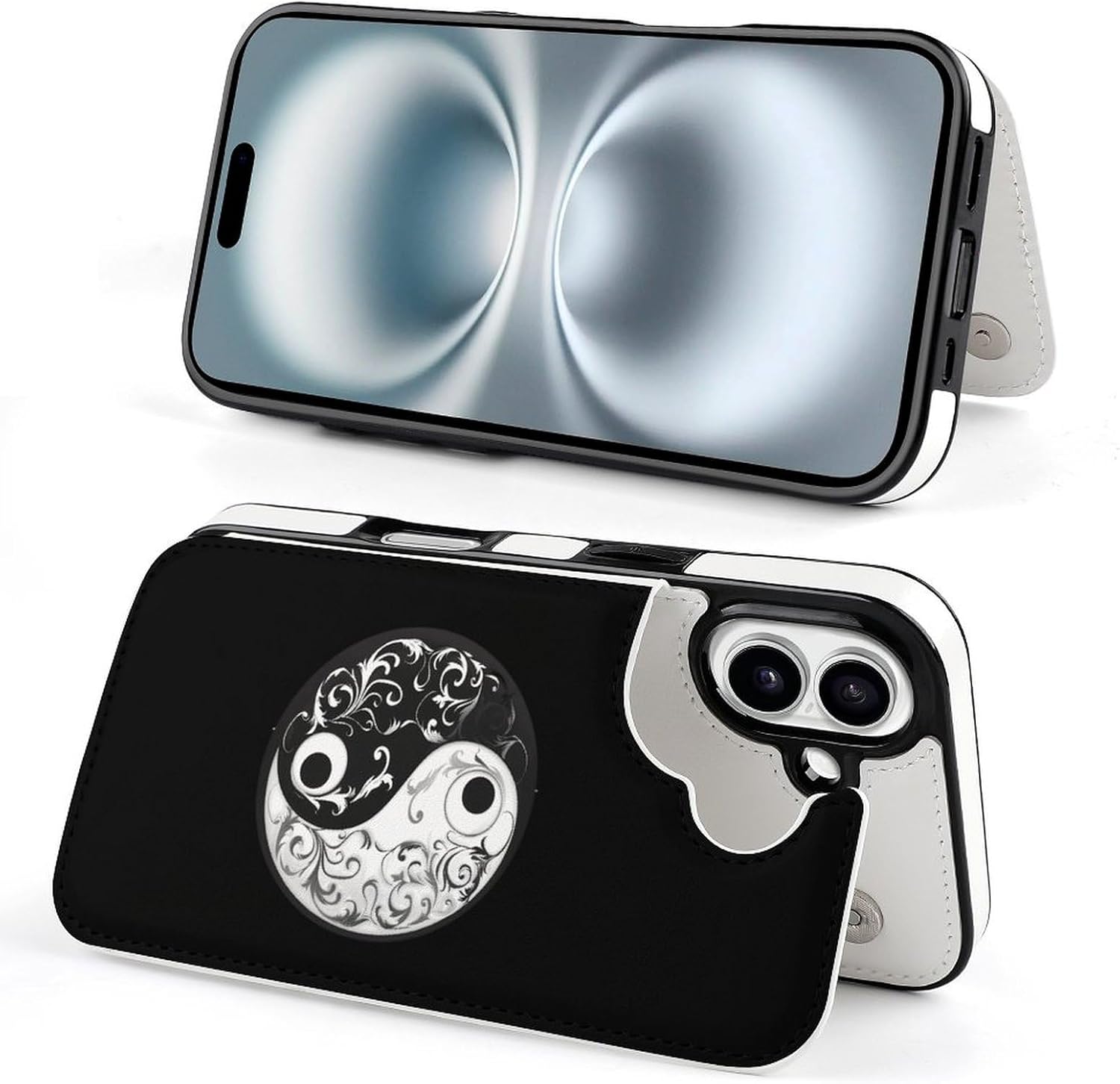 حافظة هاتف بشعار الطاوية Yin and Yang مع حامل بطاقات من مادة TPU المقاومة للصدمات متوافقة مع iPhone 16 iPhone 16