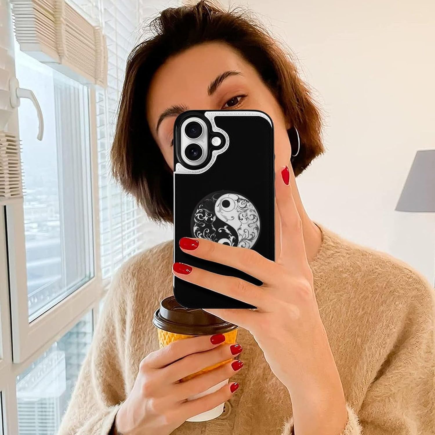 حافظة هاتف بشعار الطاوية Yin and Yang مع حامل بطاقات من مادة TPU المقاومة للصدمات متوافقة مع iPhone 16 iPhone 16