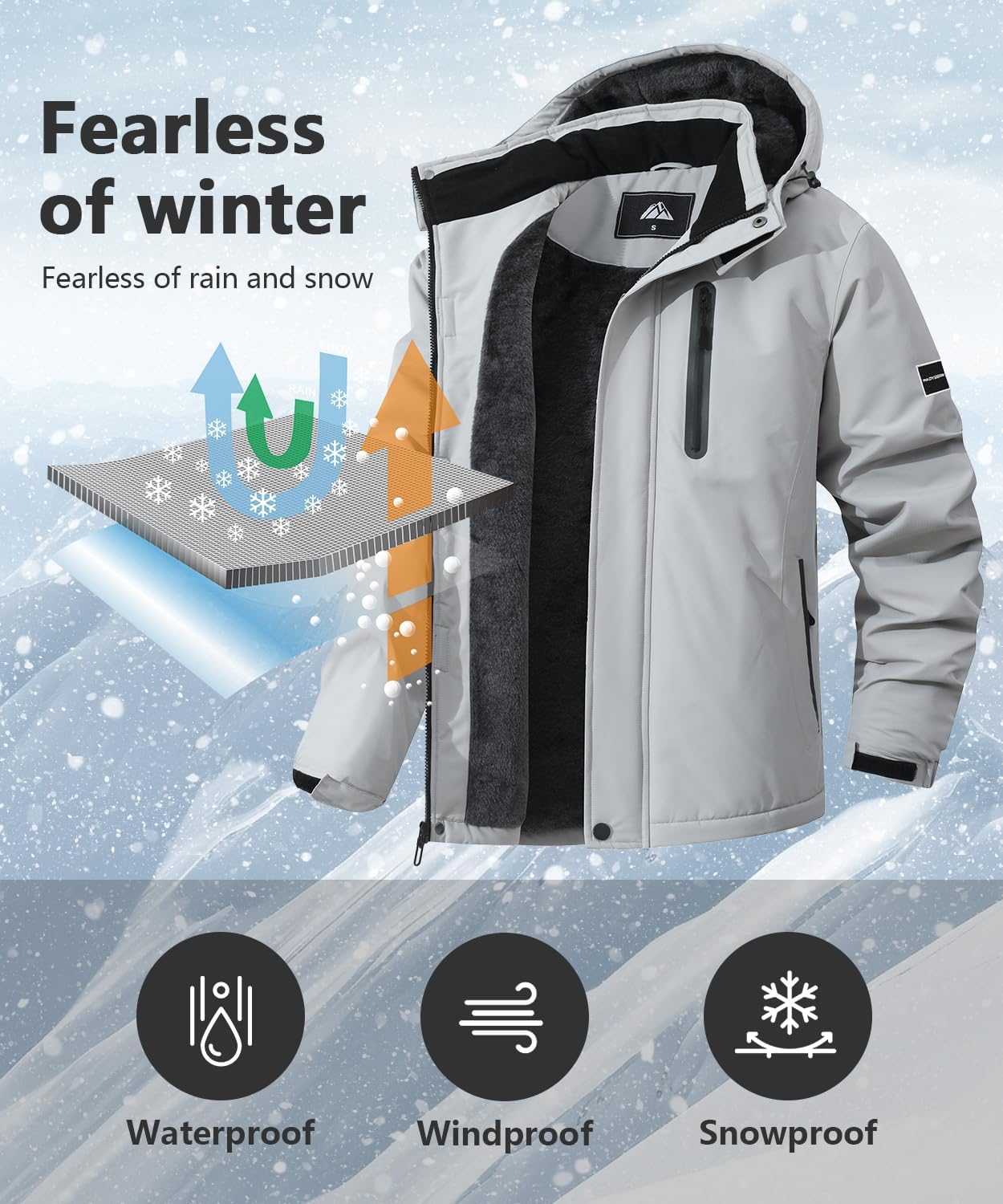 Jaket Ski Gunung Pria Mantel Salju Musim Dingin Hangat Jaket Snowboarding Tahan Air Windbreaker Luar Ruangan Berkerudung untuk Hiking