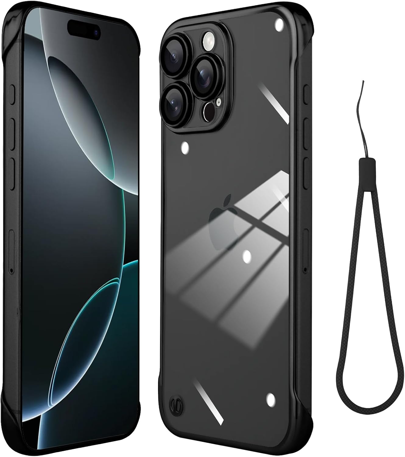 Frameless Phone case Compatible with iPhone 16 Pro Max Case Transparent Electroplated Black Frameless Design with Camera Lens Protection case · v2