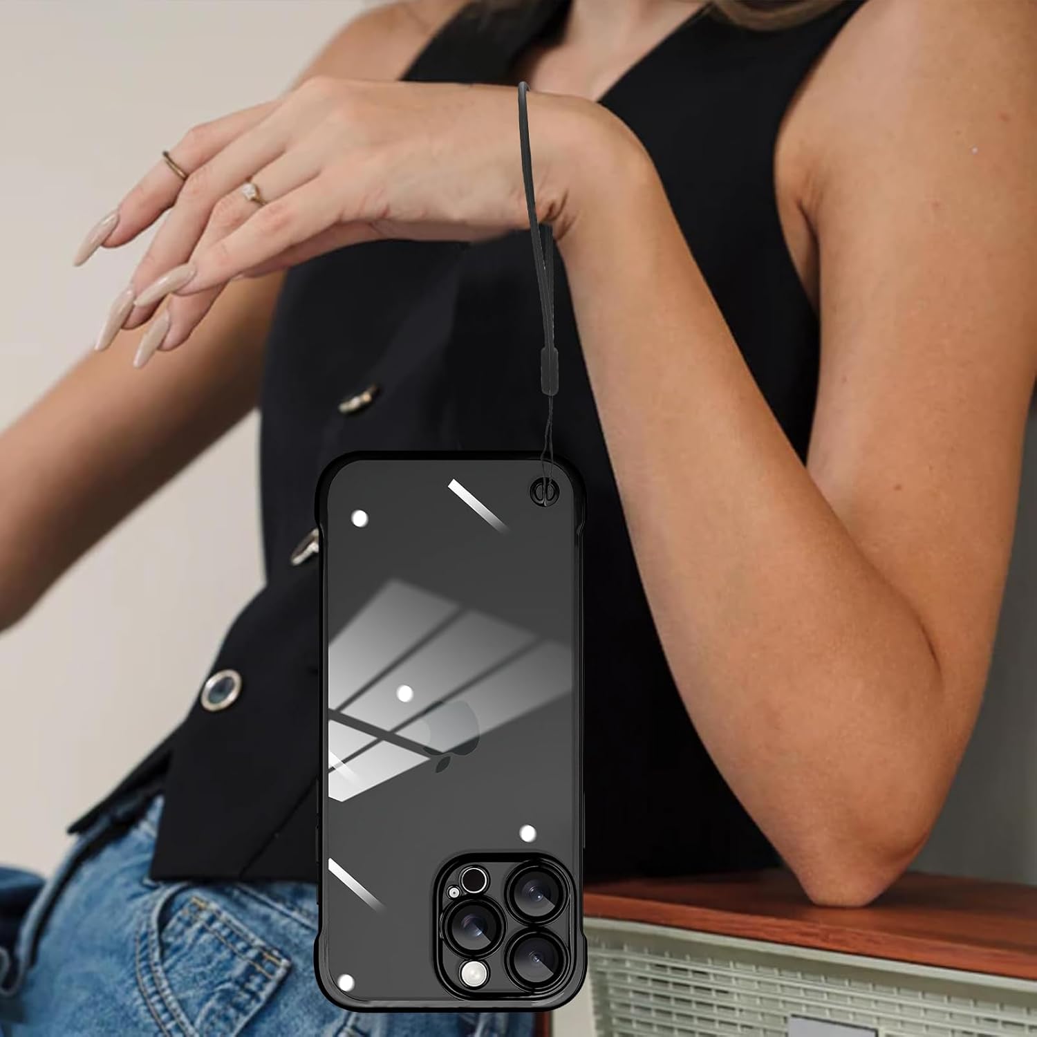 Frameless Phone case Compatible with iPhone 16 Pro Max Case Transparent Electroplated Black Frameless Design with Camera Lens Protection case · v2