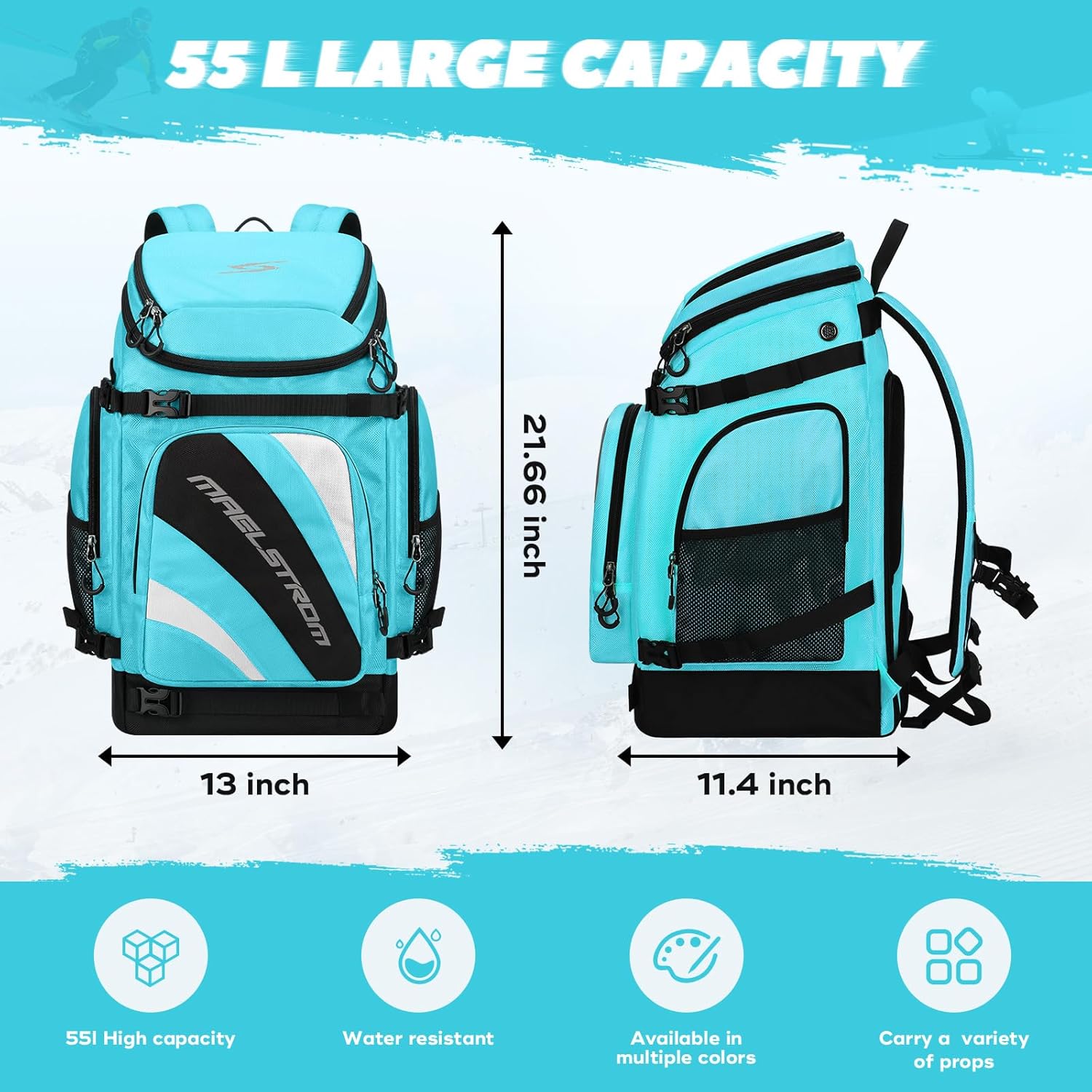 Maelstrom Ski Boot Bag,55L Large Ski Boots Travel Backpack for Men Women,Waterproof Snowboard Boot Bag for Skis Accessories · v3